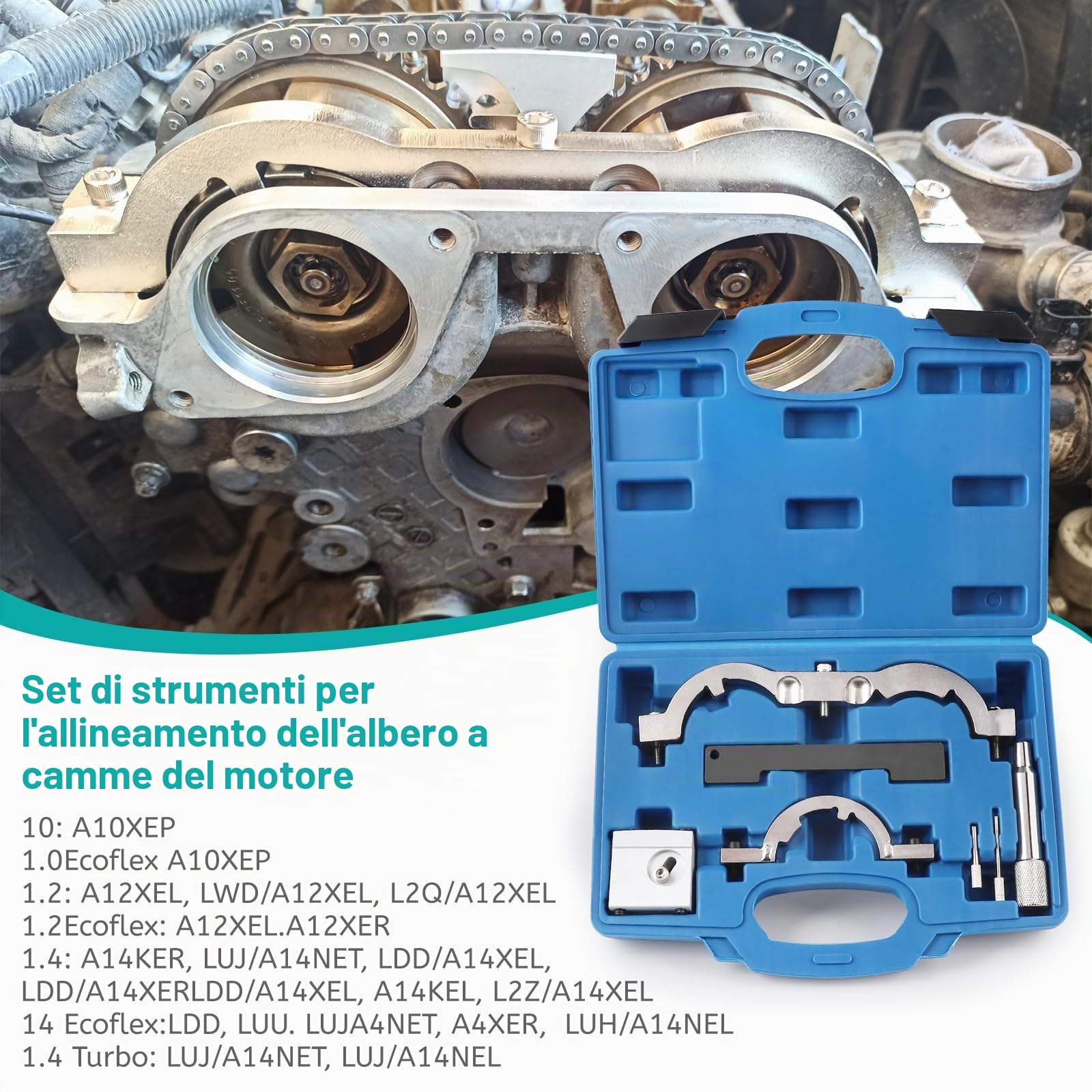 LALAGO 7 pezzi Set di Strumenti di Bloccaggio, Attrezzo Messa In Fase della Fasatura del Motore, Utensile Cinghia Dentata Compatibile con Buick Opel Vauxhall Corsa Chevrolet 1.0, 1.2, 1.4 1.6 Turbo