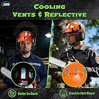 Vista 5 de Aolamegs Casco de motosierra con protector facial y orejeras, casco forestal naranja con protección auditiva y máscara de malla completa, casco