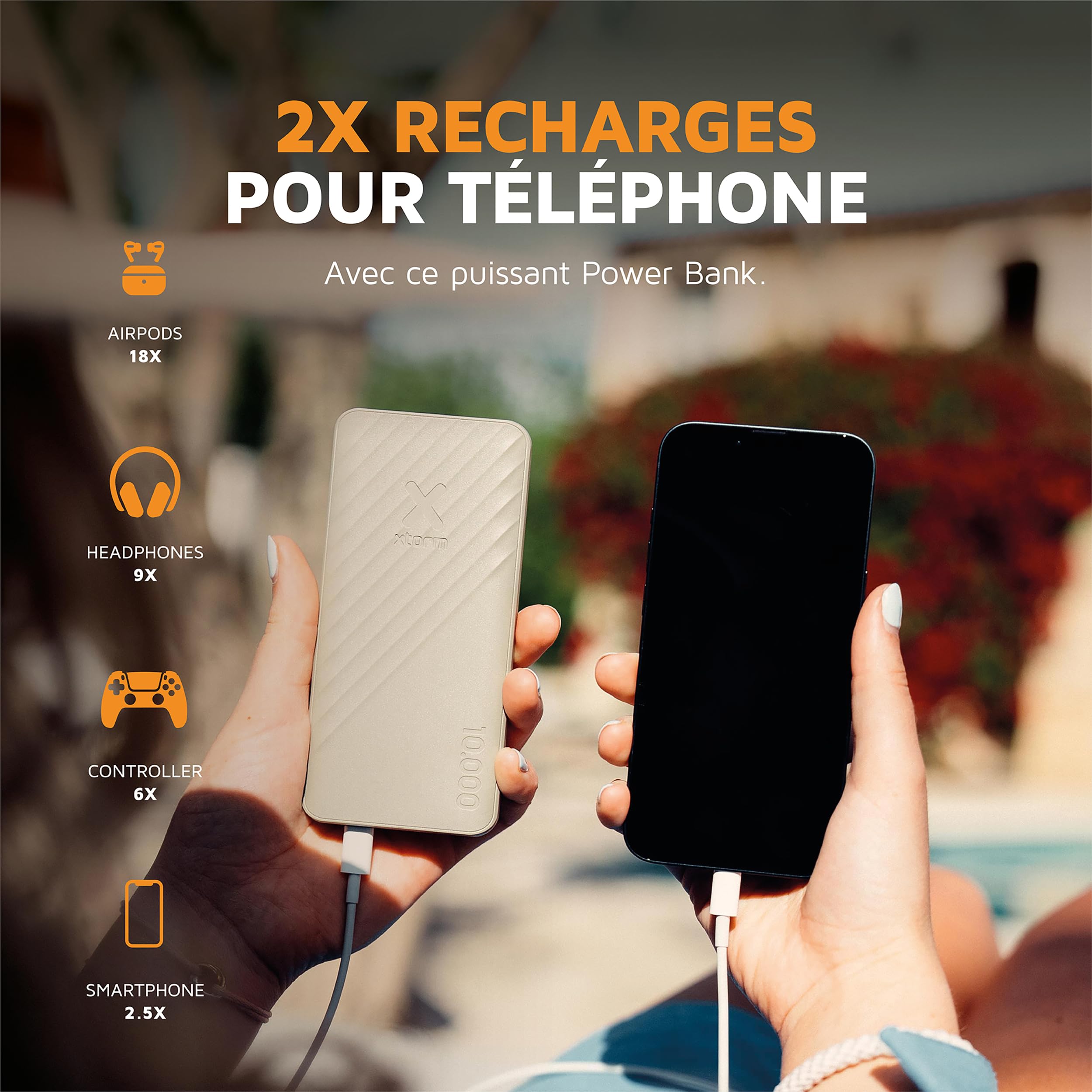 Powerbank Xtorm Go2-10 000 mAh - 1x USB-A, 1x USB-C - Batterie puissante - Charge Rapide pour Samsung et iPhone - Technologie Durable - Clay