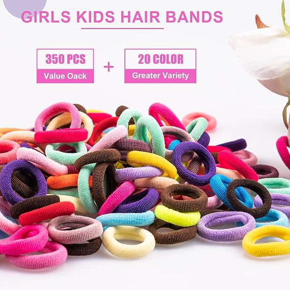 TVINLIK 350 PCS Multicolor Cotton Hair Ties Small Baby Hair Elastics for Kids and Girls, No Crease Finger Ponytail Holders (20 Colors)