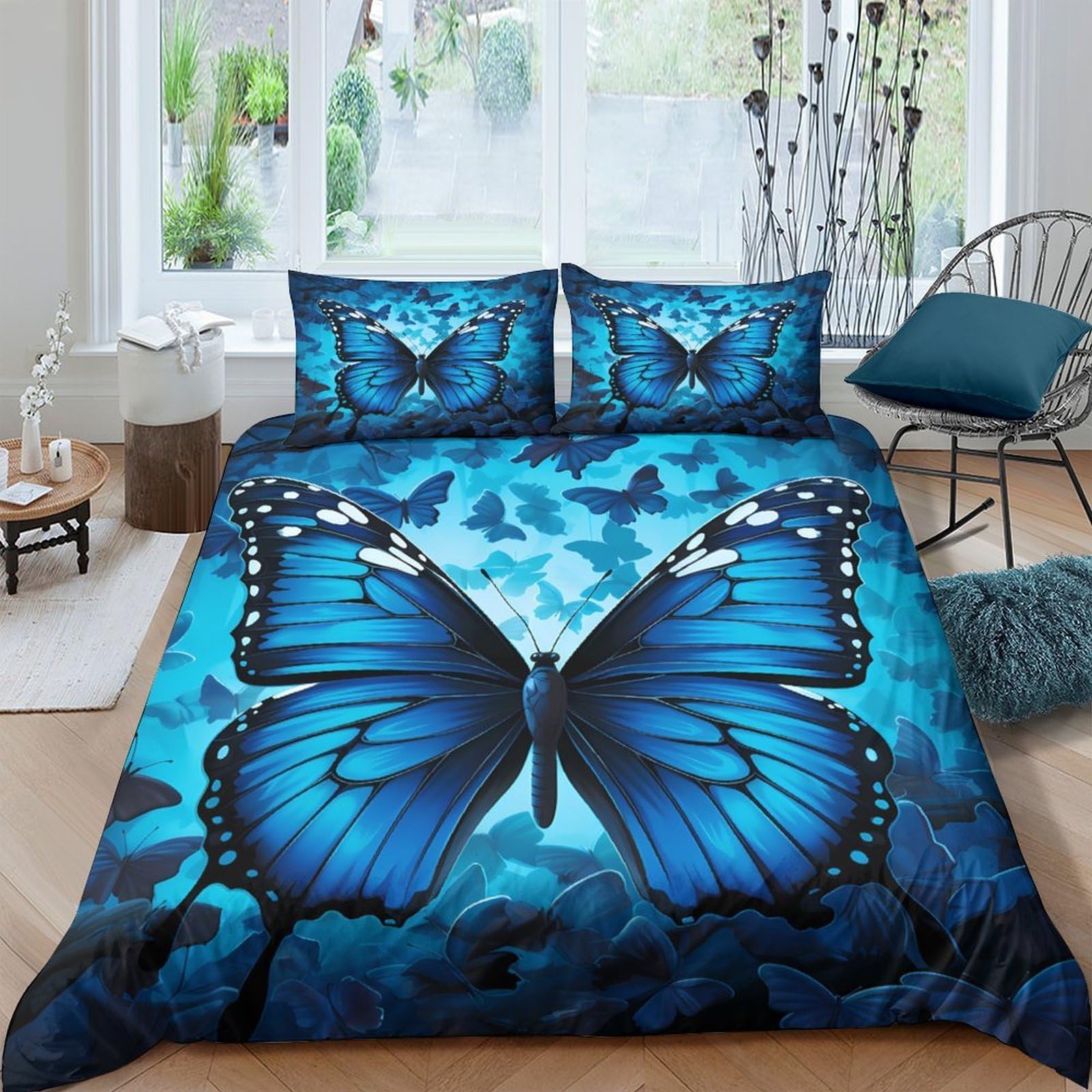 Ctjqhvkz Style-8 3D Printed Blue Butterfly Fitted Sheet Microfiber Soft Bed Cover For Bedroom Dorm Decoration Mattress Protection Single（135X200cm）