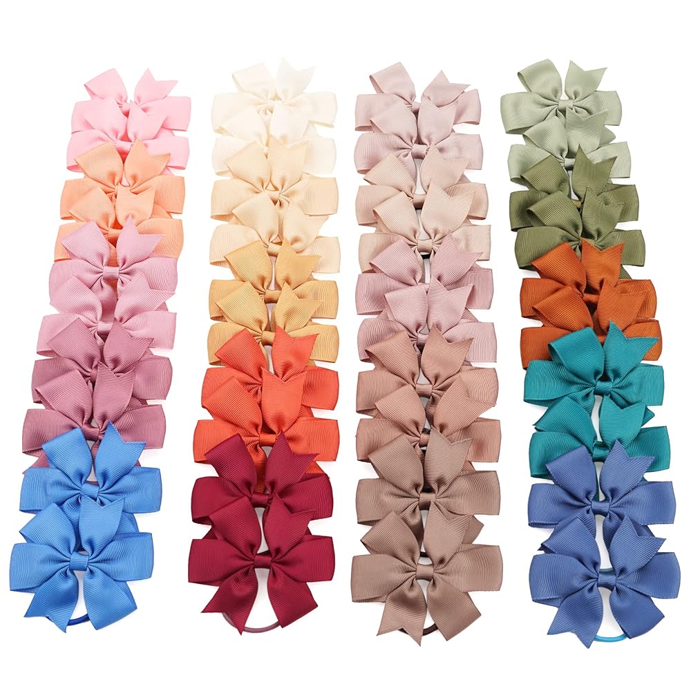 40Pcs Baby Girls 3\'\' Boutique Grosgrain Ribbon Hair Bows Elastic Hair Ties Ponytail Holder Hair Bands in Pairs for Girls Toddlers Kids