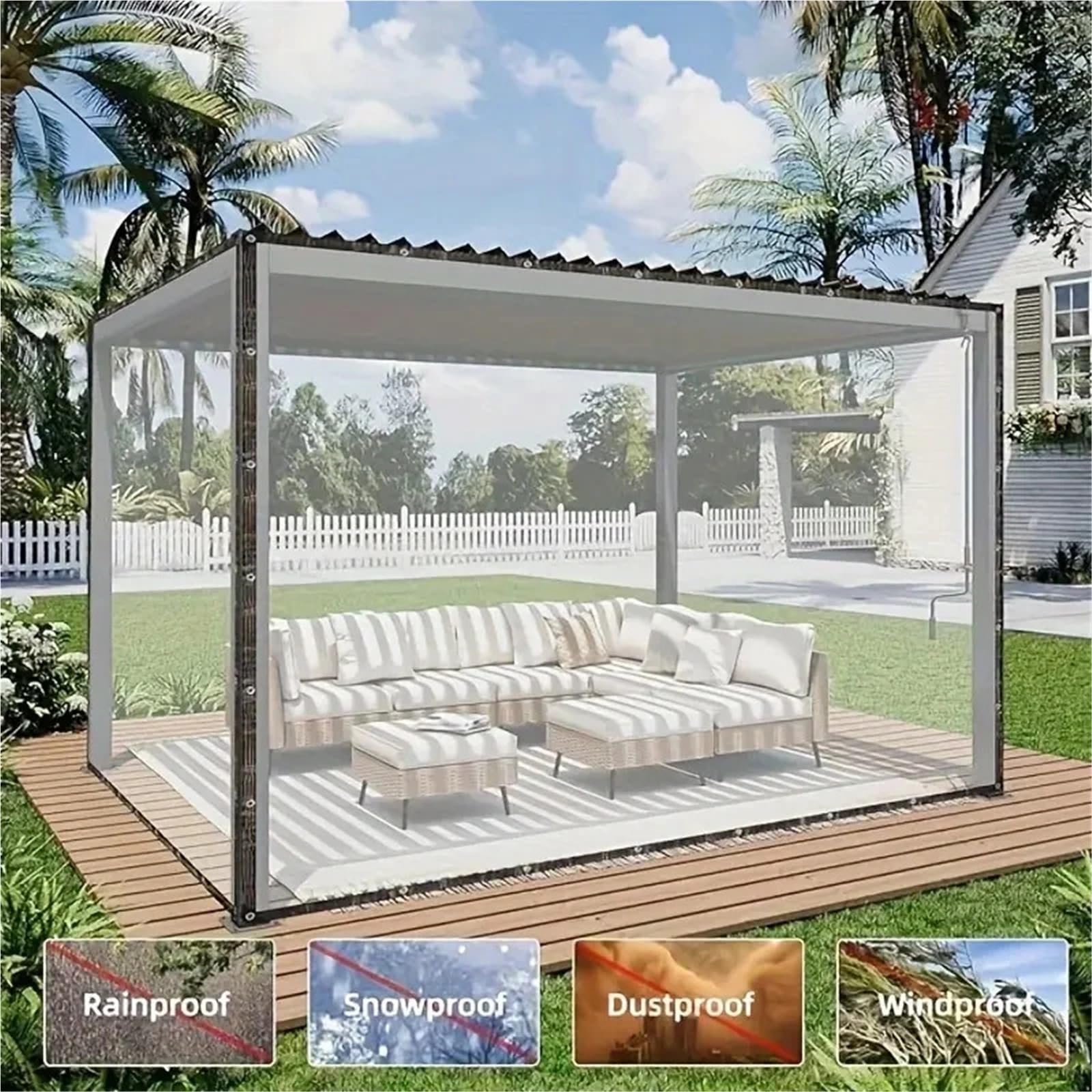 Telone Trasparente Copertura for piante in polietilene trasparente antipioggia da giardino in tela cerata impermeabile con occhiello(2x5m)
