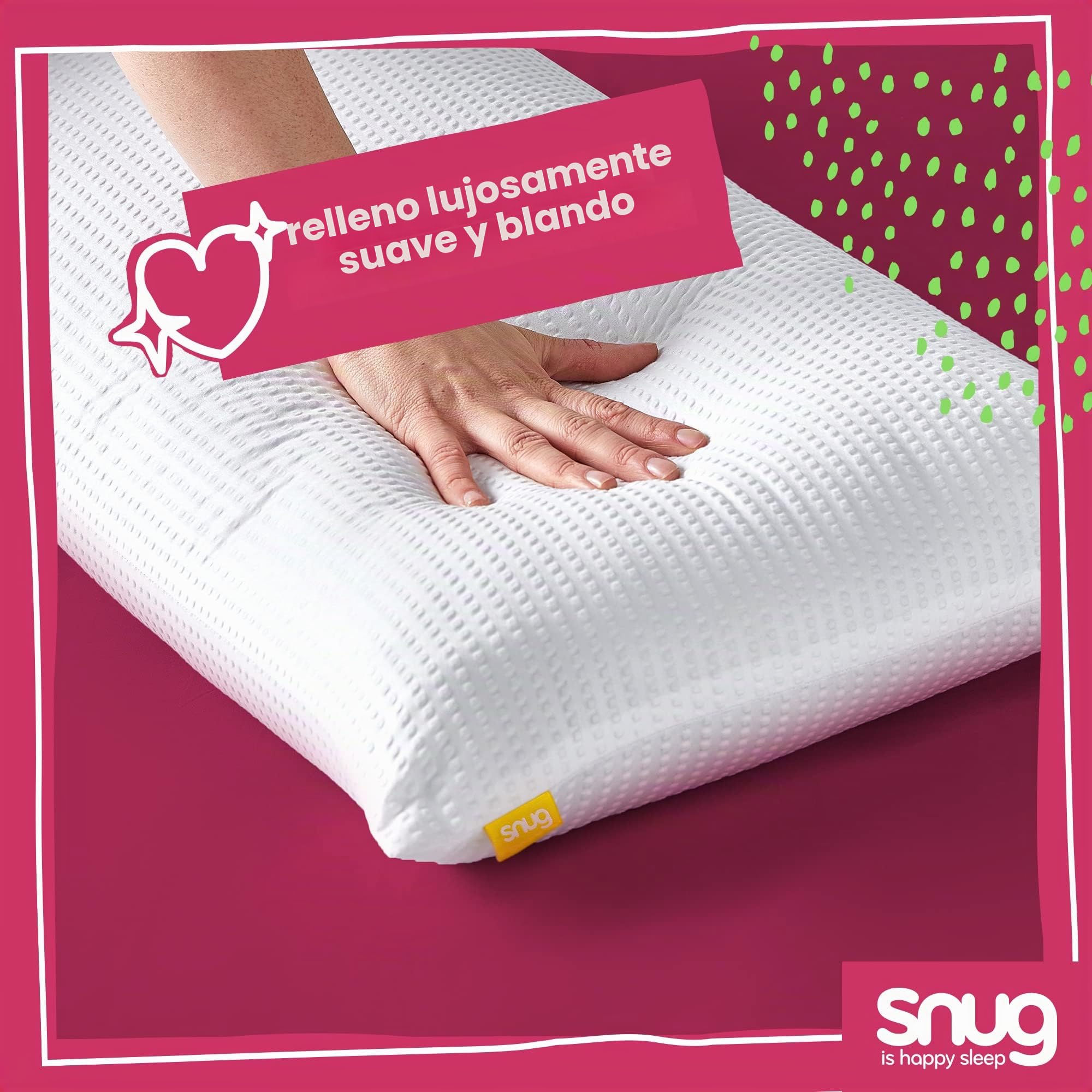 Snug Blissful - Juego de 2 Almohadas de Calidad de Hotel de Lujo, Soporte Medio para Personas Que Duermen de Frente, Espalda y de Lado, ecológicas, hipoalergénicas y Lavables a máquina, Paquete de 2