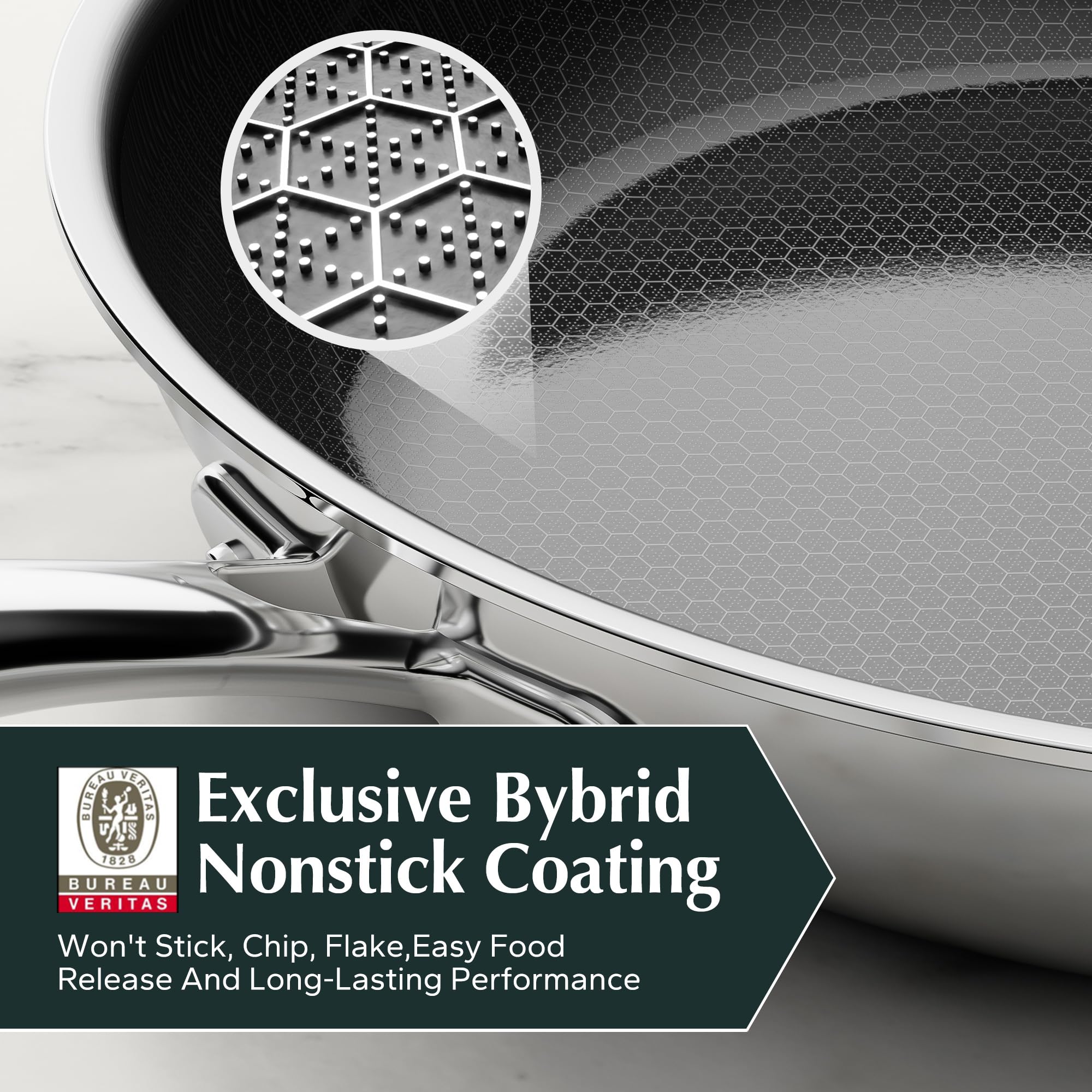 Redchef Non Stick Frying Pans, Hybrid Ceramic Frying Pan, Nonstick Skillets with Stay-Cool Handle, Non Toxic, PFAS PFOA & PTFE Free, Dishwasher & Oven Safe, Compatible with All Cooktops (8+10+12 inch)