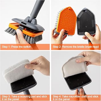CLEANHOME Tile Tub Scrubber Brush with 3 Different Function Cleaning Heads and 56 Extendable Long Handle-No Scratch Shower Scrubber for Cleaning Bathroom Kitchen Toilet Wall,Bathtub,Sink