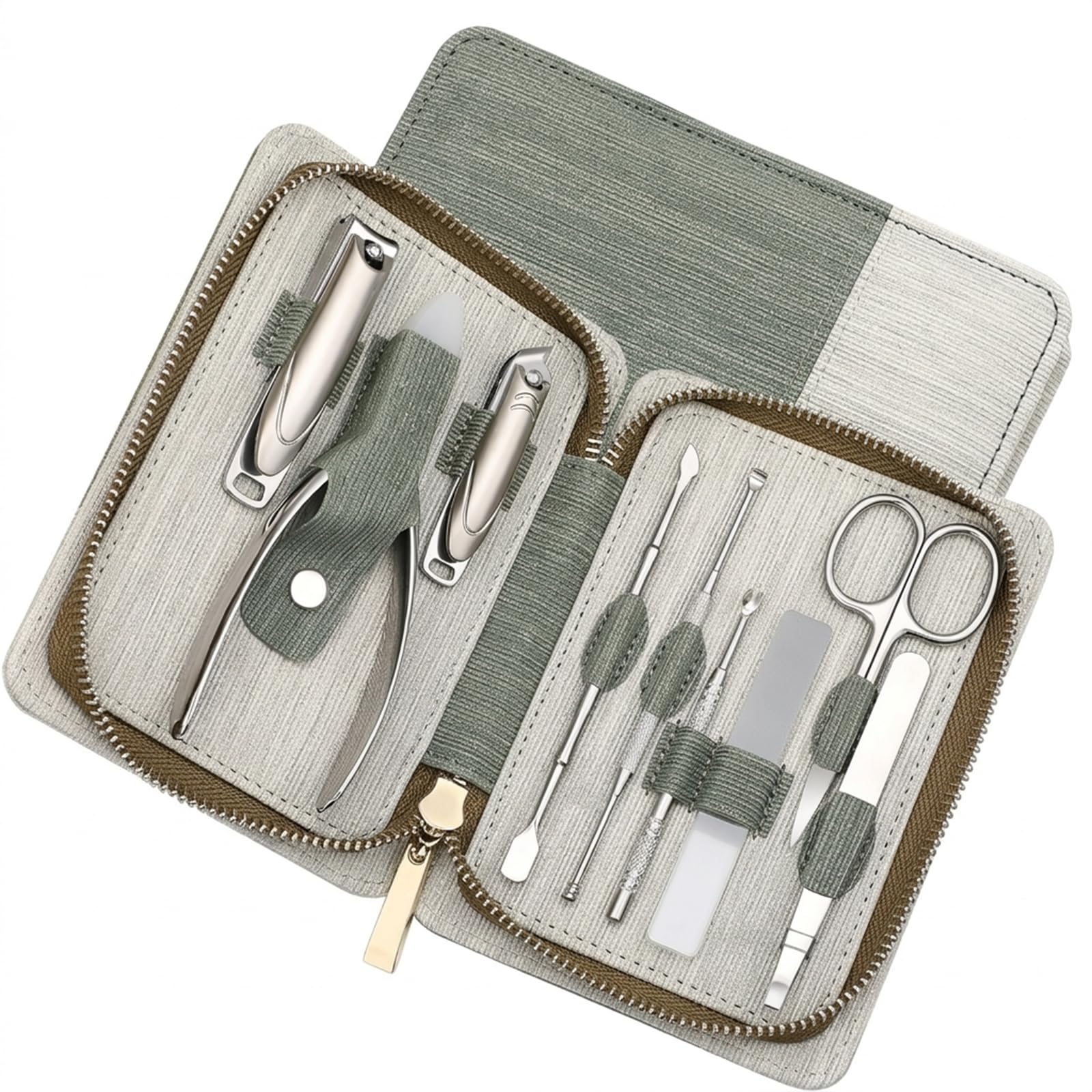 Set de Manicura 9 Piezas, Kit de Pedicura de Acero Inoxidable con Estuche, Set Profesional para el Cuidado de las Uñas con Cortaúñas, Tijeras, Lima de Vidrio para Uso Doméstico y Viajes