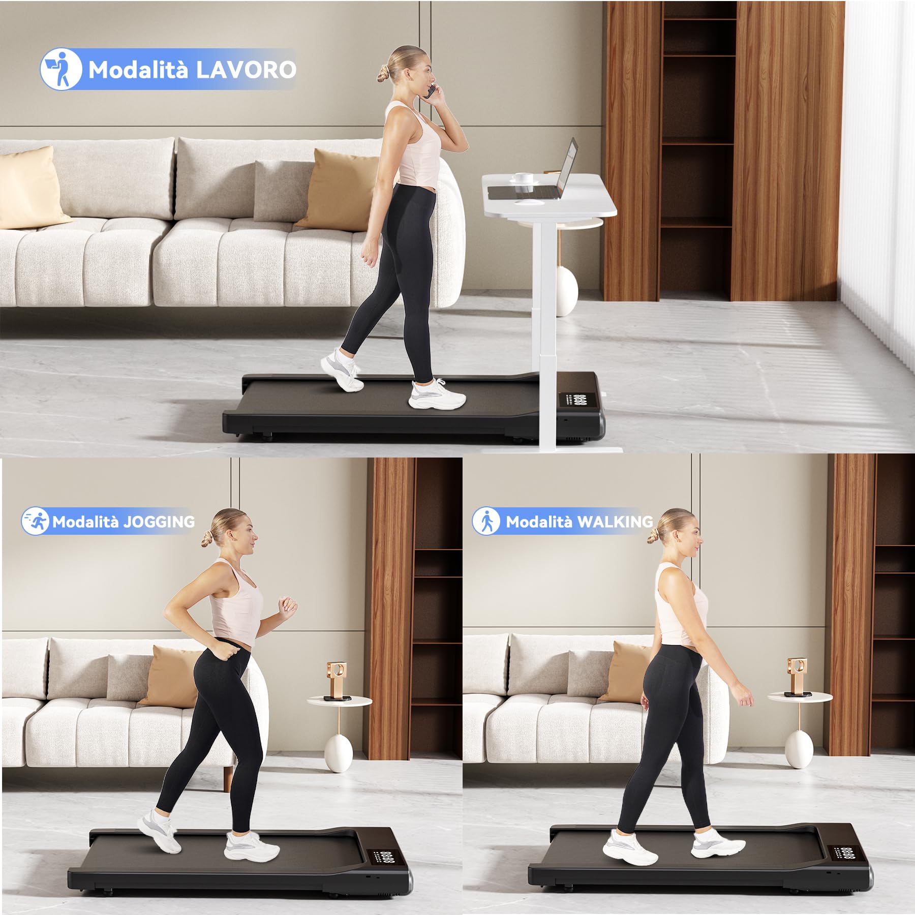 MJWW Tapis Roulant Elettrico con 6% Inclinazione, Tapis Roulant Salvaspazio, Velocità 6 km/h, Walking Pad 2,5HP, Controllo APP, Walking Pad 136 kg Corsi Professionali e Multigiocatore Online