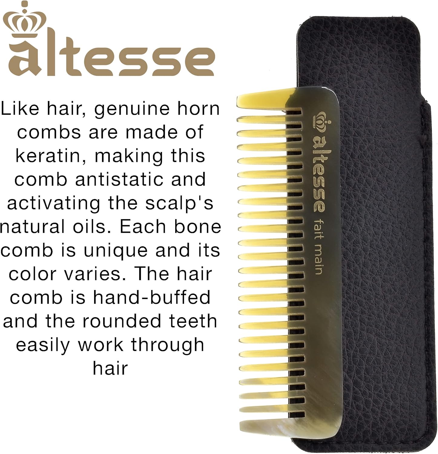 Altesse 11332 スモール ワイド トゥースコーム ホーン コーム 口ひげコーム 男性用 (3.5インチ) ポケットコーム