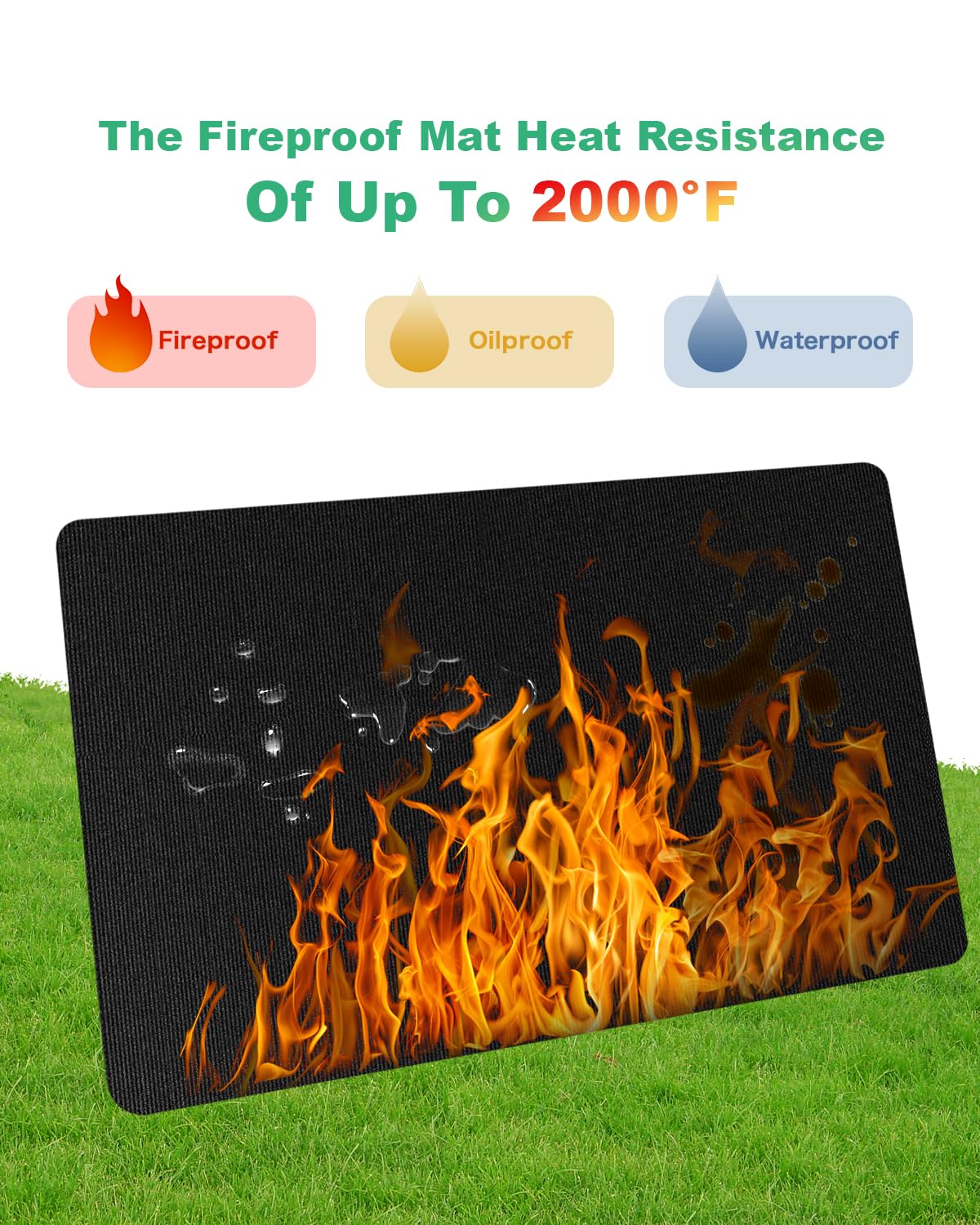 TAOMAND Grand tapis de cuisson pour barbecue extérieur | Double face ignifuge | Imperméable | Résistant à l'huile | Facile à nettoyer | Tapis de cheminée intérieur/foyer | Tapis de qualité pour