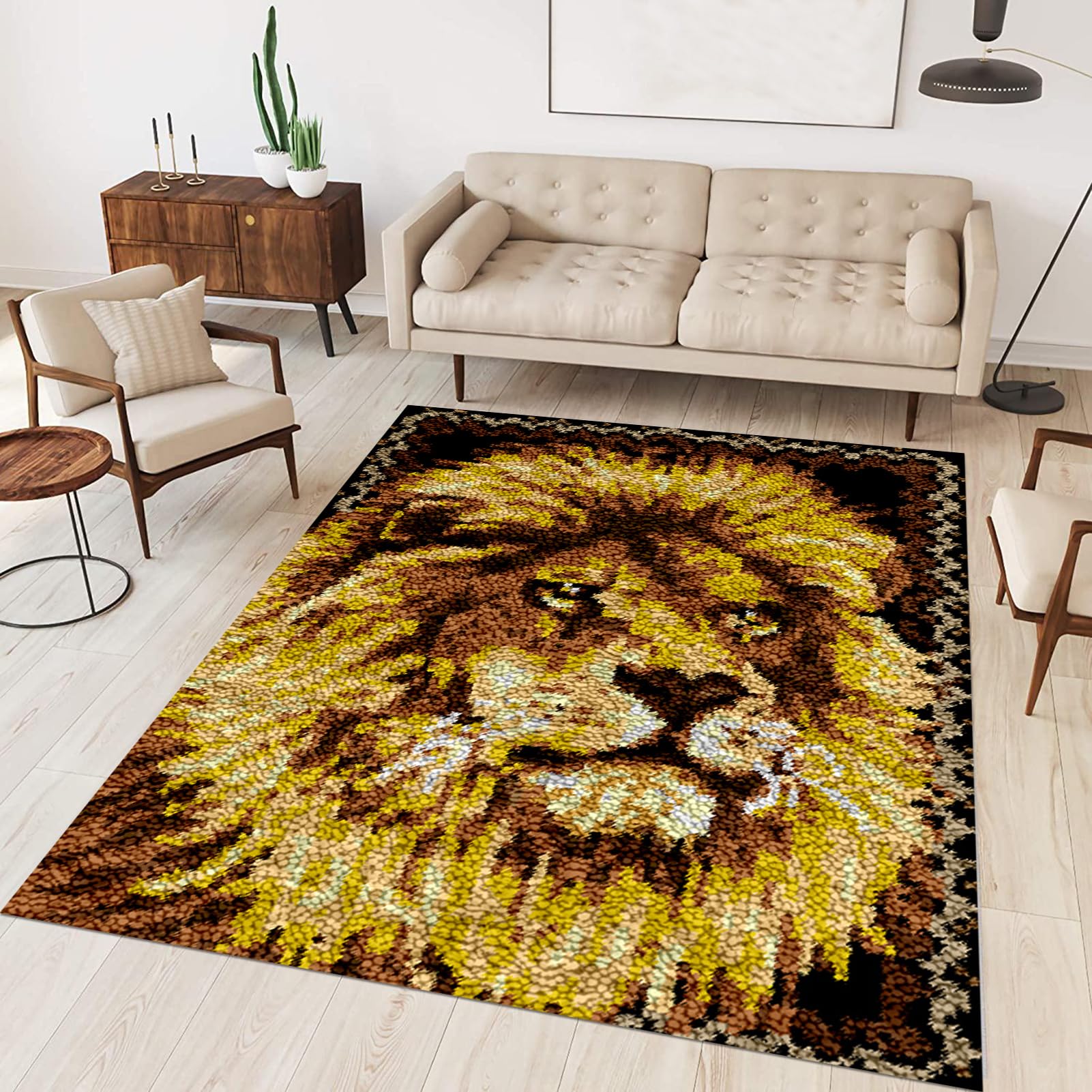Tehocwiz Large Latch Hook Kits for Adults 110x140 cm Latch Hook Rug Kits Rug Making Kit for Adults Printed Color Canvas Crocheting Crafts Embroidery for Beginners