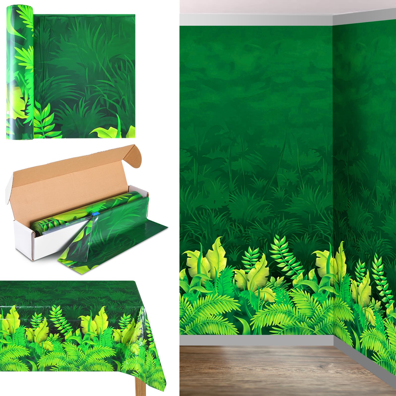 Oudain Rainforest VBS Plastic Tablecloth Roll Cutter Box,Green Leaves