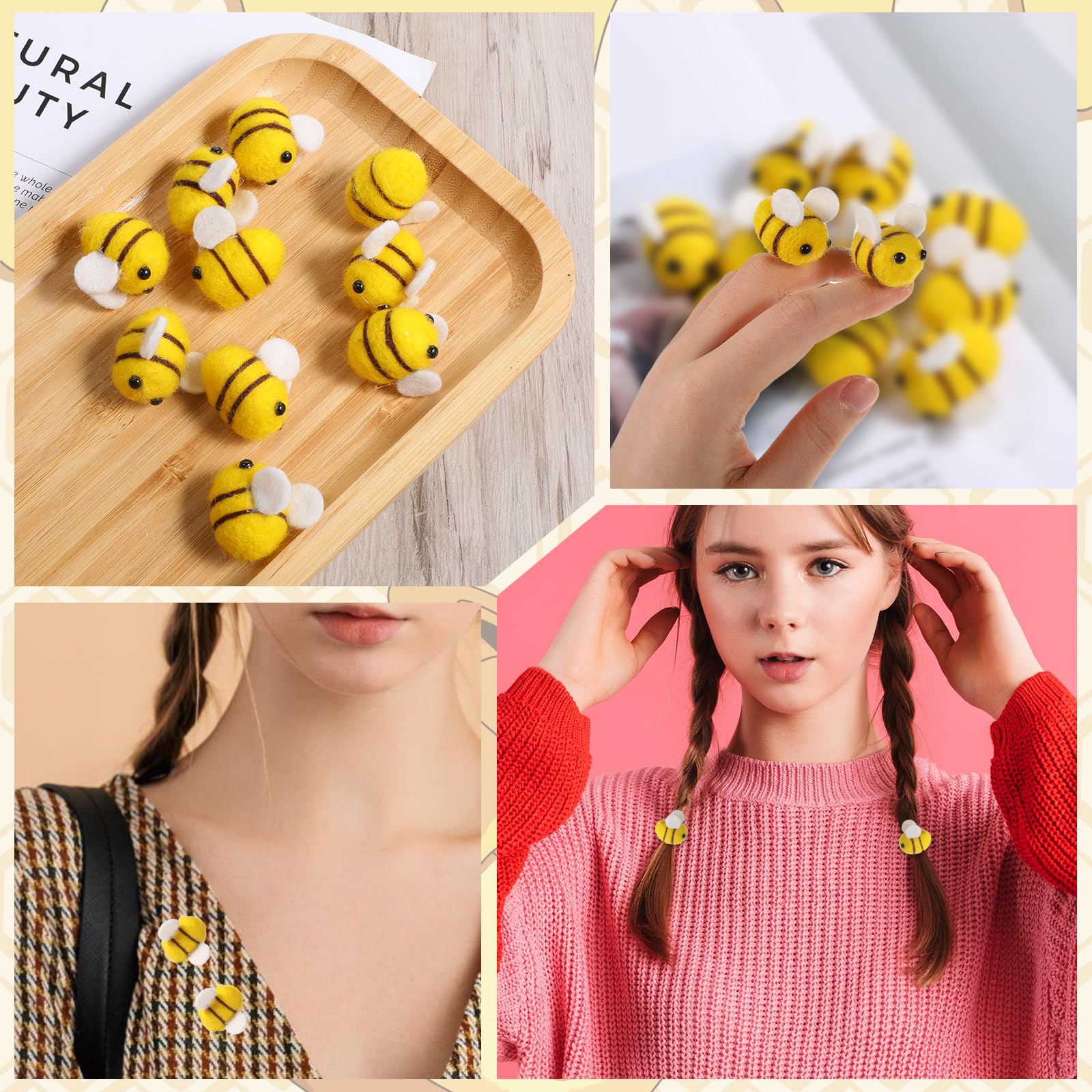 10 piezas de abejorro de fieltro de lana, mini abejas lindas abejas, suministros de manualidades, decoración de felpa para abejas, decoración de revelación de género, ropa, sombrero, regalo