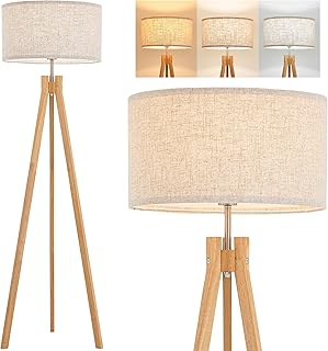 ELYONA Nordic Wood Tripod Floor Lamp, Modern Reading Standing Lamp for L...