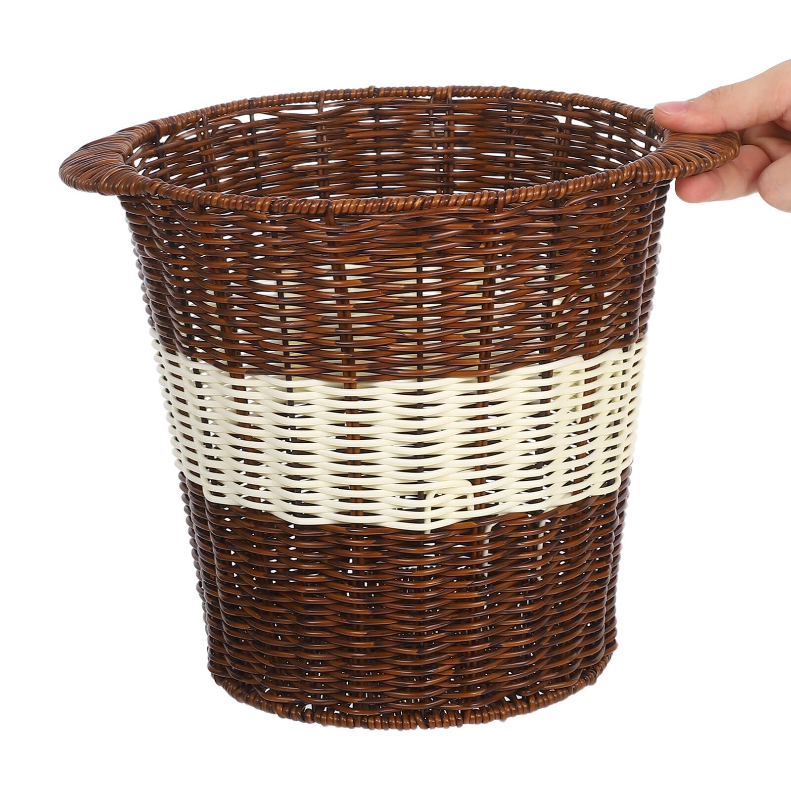 Cestino per Carta Straccia Intrecciato in Simile al Rattan per Ufficio e Bagno Grande Capacità Design Ventilato Facile da Pulire