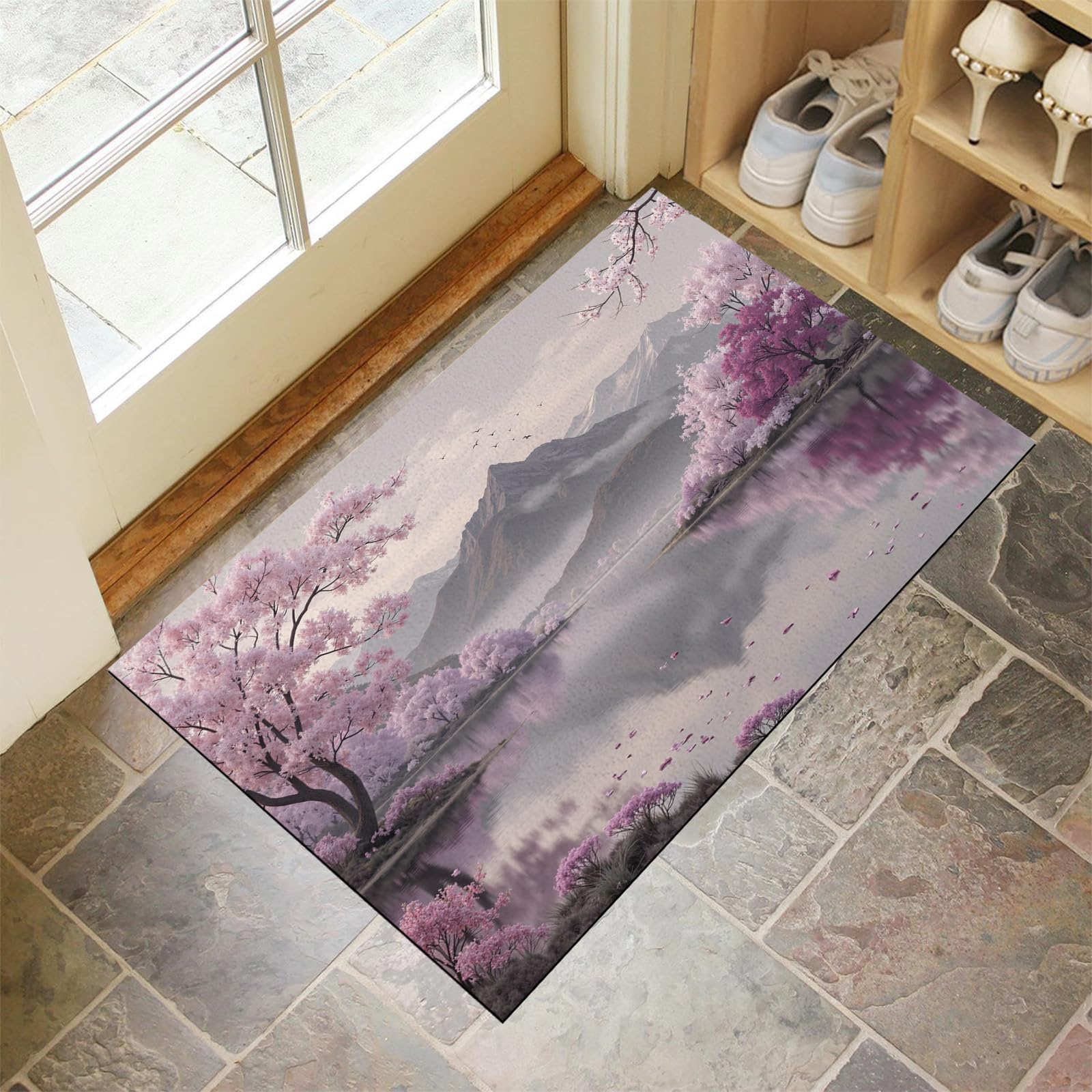 Tapis de porte fleurs de cerisier pour une entrée accueillante