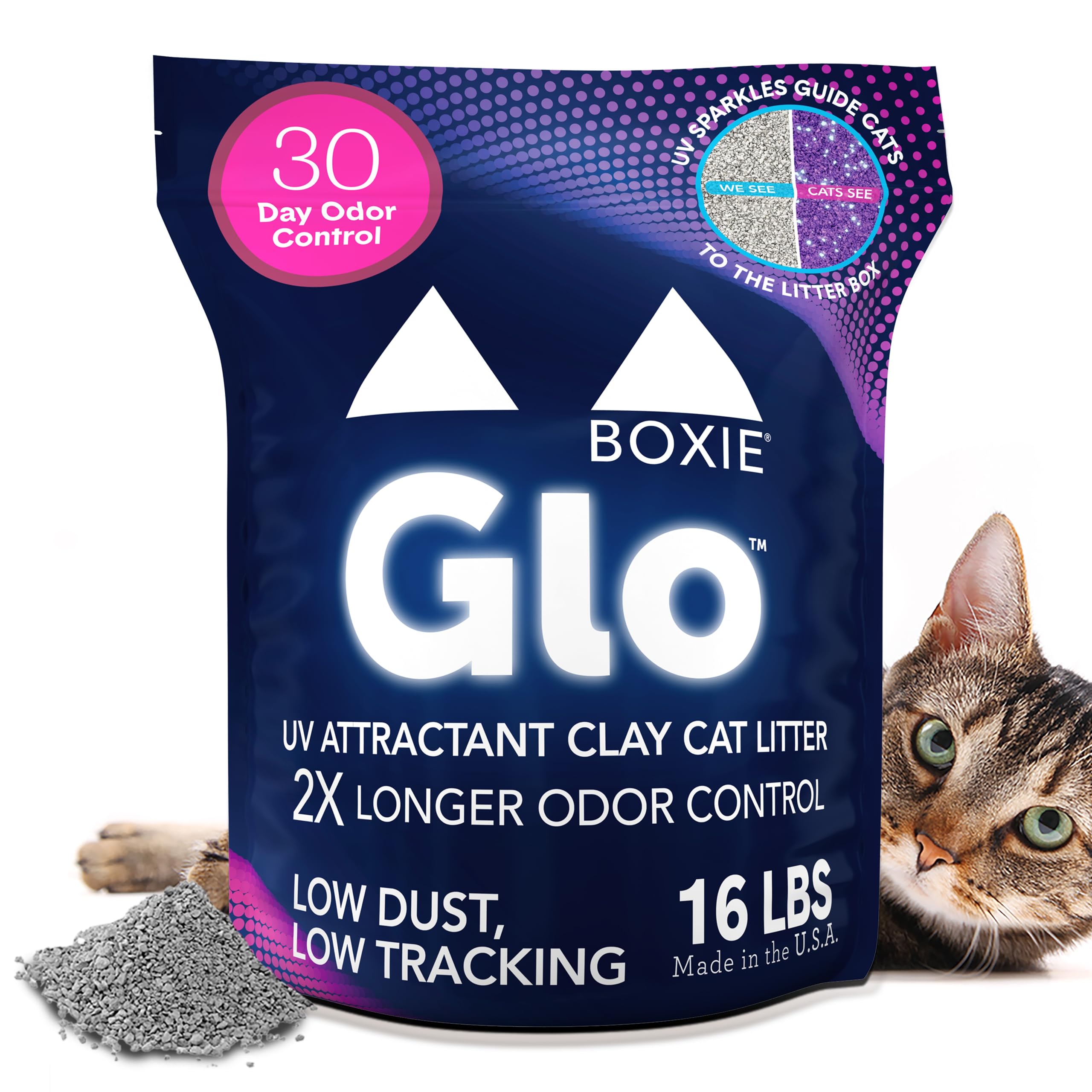 Boxiecat Boxie® Glo™ Natural Attractions™ 30 Day Odor Control Clumping Cat Litter, 16lb 99.9% Dust Free Clay Kitty Litter