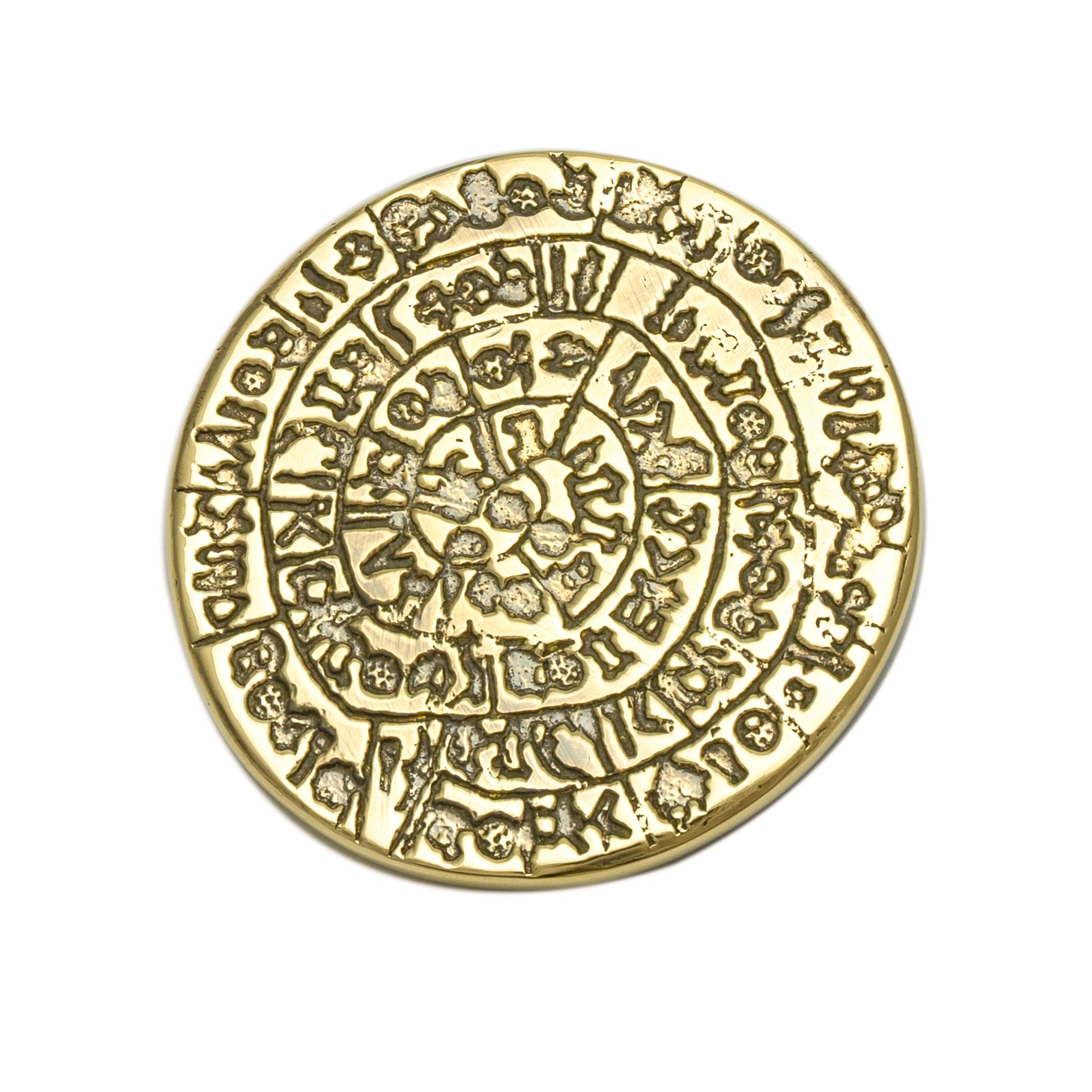 Paper weight or Paper Holder (Presse Papier) - Handmade of Solid Brass Metal Desk Accessory - "Phaistos Disc" or Festos Disk Design