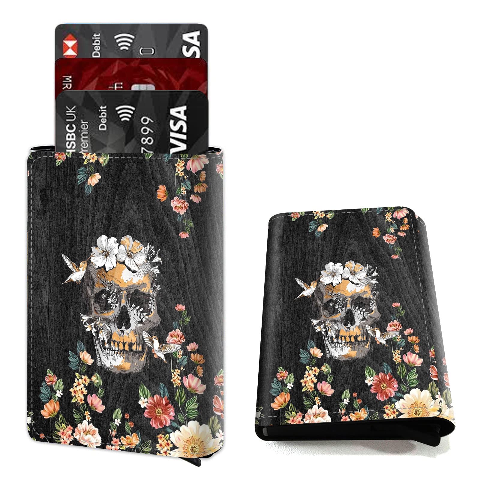 DEGDFSGR Credit Card Holder Aluminum Auto Pop Up Wallet Case,Leather Card Case Front Pocket Trifold Wallet with RFID Blocking Banknote Slot Thin