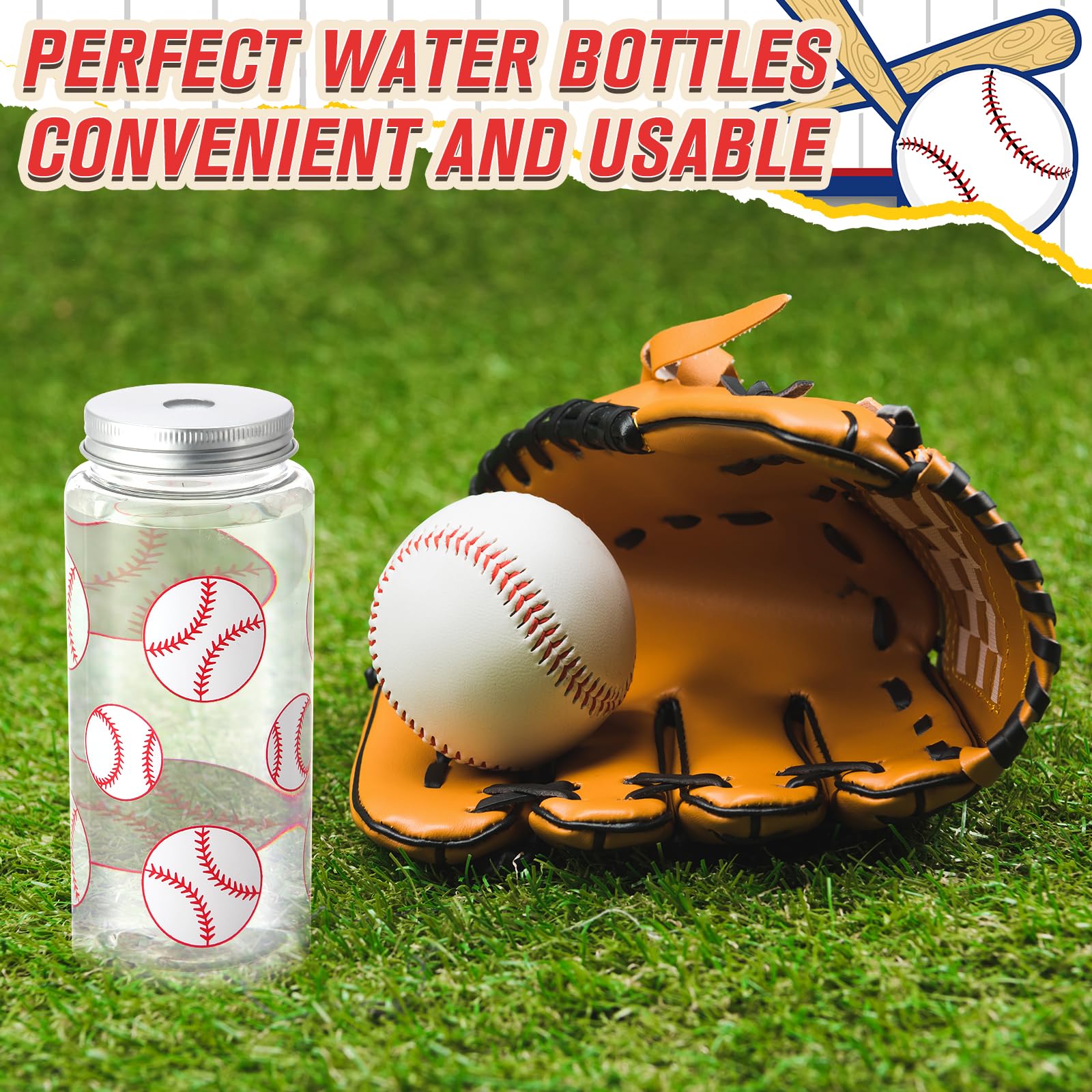 Maxdot Lot de 24 gobelets en plastique transparent réutilisables de 450 ml avec couvercle et paille – Gobelets à jus avec couvercle et paille – Gobelets à jus pour fête sur le thème du sport, cadeaux