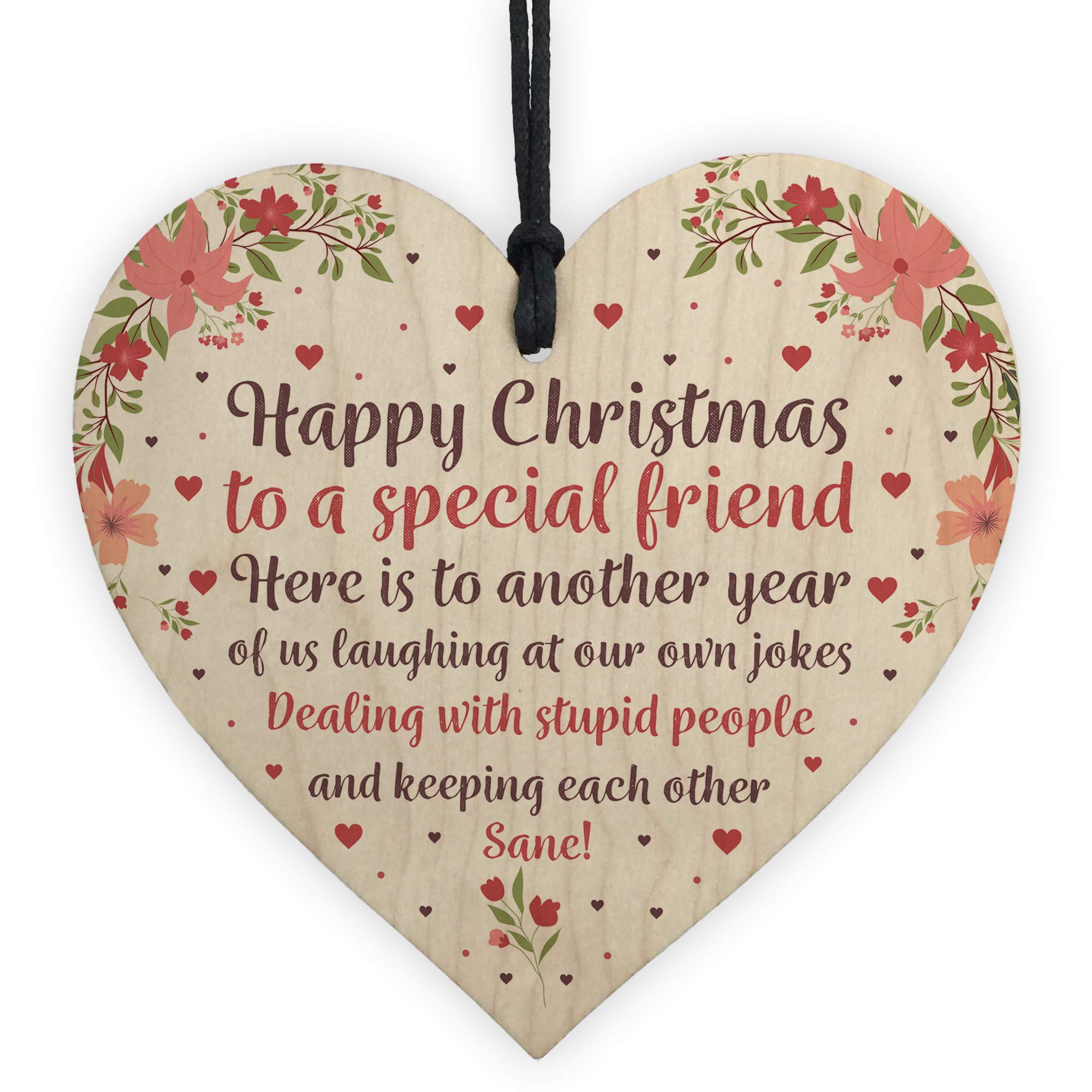 Red Ocean Christmas Wooden Heart Plaque Sign Novelty Friendship For Best Friend Keepsake