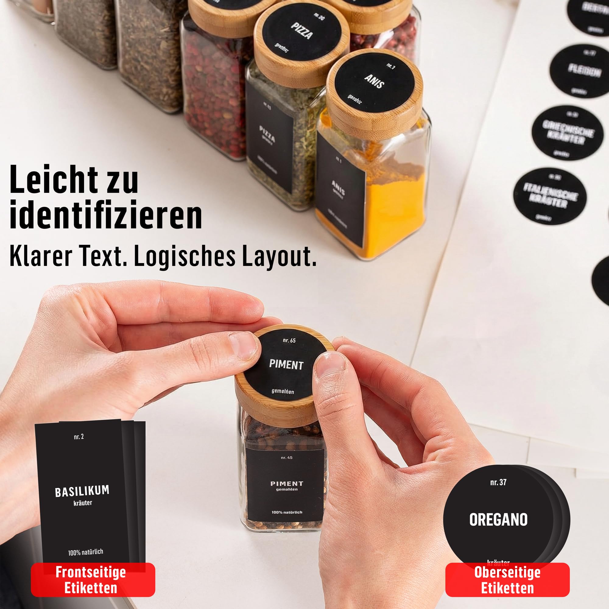 Deco haus® Gewürzregal Wand ohne Bohren [MIT 24 GEWÜRZGLÄSER & ETIKETTEN] - Gewürzregal Hängend 4er Set - Gewürzhalter Wand - Gewürzregale Schranktür zum Kleben - Spice Rack Organizer