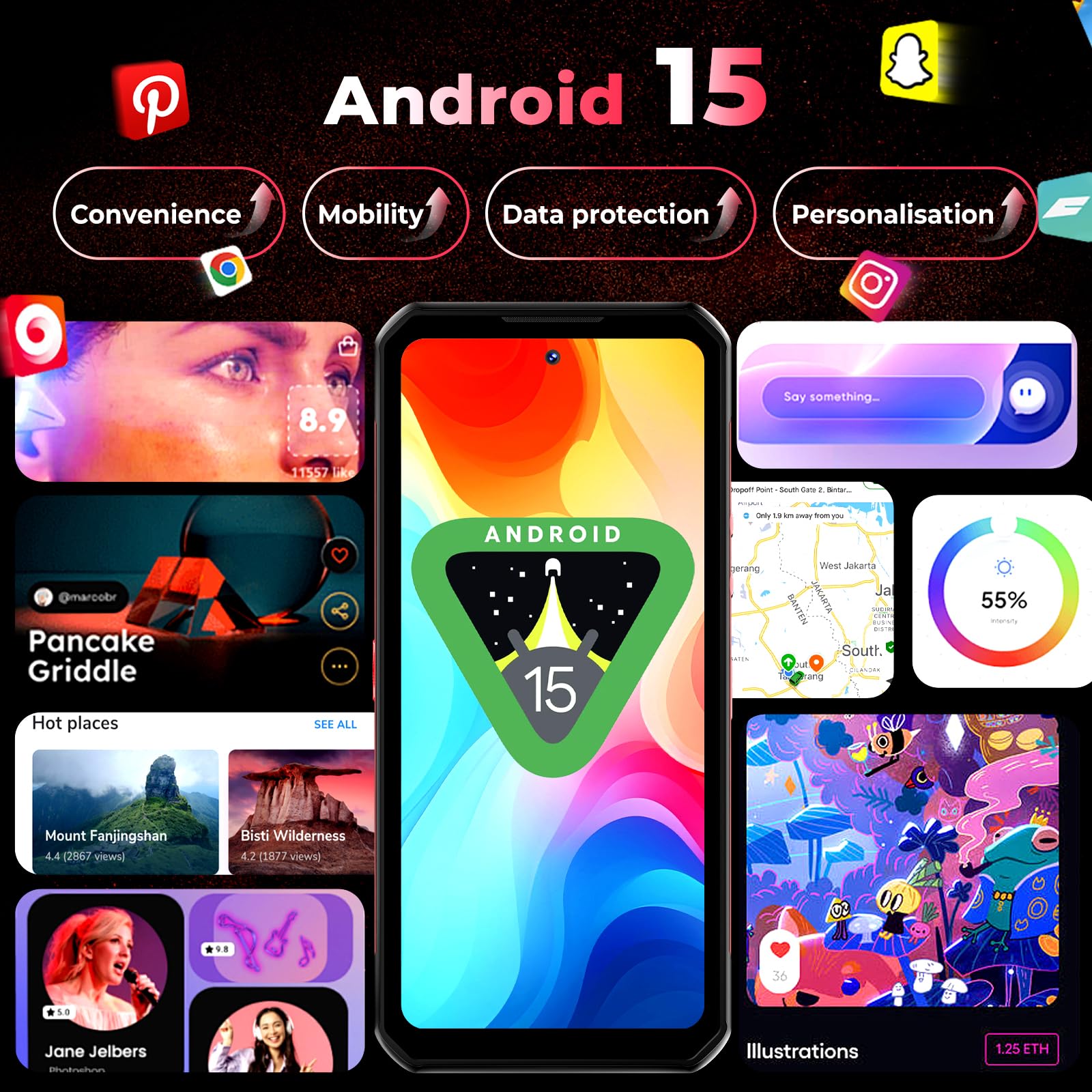 OUKITEL WP56 5G Rugged Smartphone Unlocked - 36GB+512GB/2TB Android 15 Rugged Phone,16000mAh Battery, 1000-Lumen Camping Light, 6.8" FHD+ 120Hz,108MP Camera,128dB Loud Speaker Waterproof, NFC/GPS/OTG