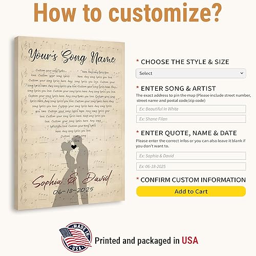 Vista 107 de VICILO Póster de letras de canciones personalizadas, enmarcado, lienzo personalizado, arte de pared, regalos para el día de San Valentín para él
