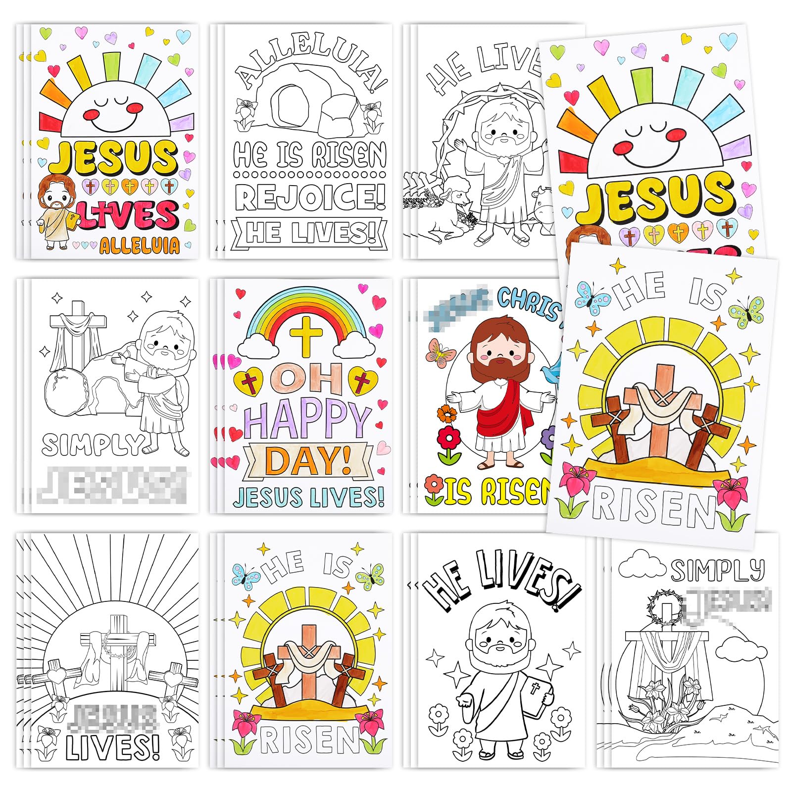 Zhanmai 30 Pcs Easter Color Your Own Funny Religious Posters DIY He Lives Easter Crafts Bulk Coloring Religious Cross Butterfly Bible Poster DIY