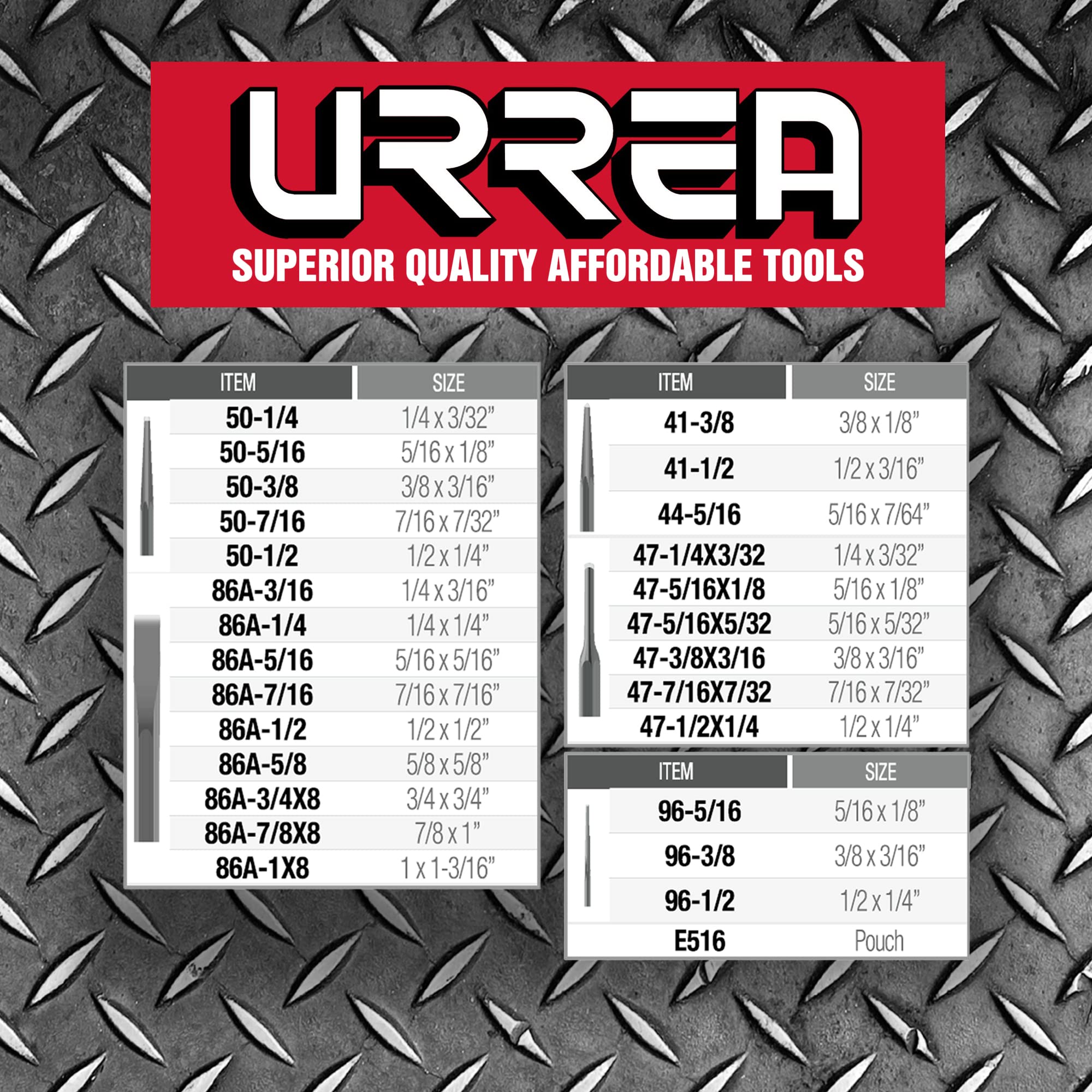 URREA Punch and Chisel Set - 26-Piece Striking Tool Kit with Taper Punches, Cold Chisels, Pin Punches, Center Punches, Chisel Gauge & Roll-up Storage Pouch - NO.46,Steel