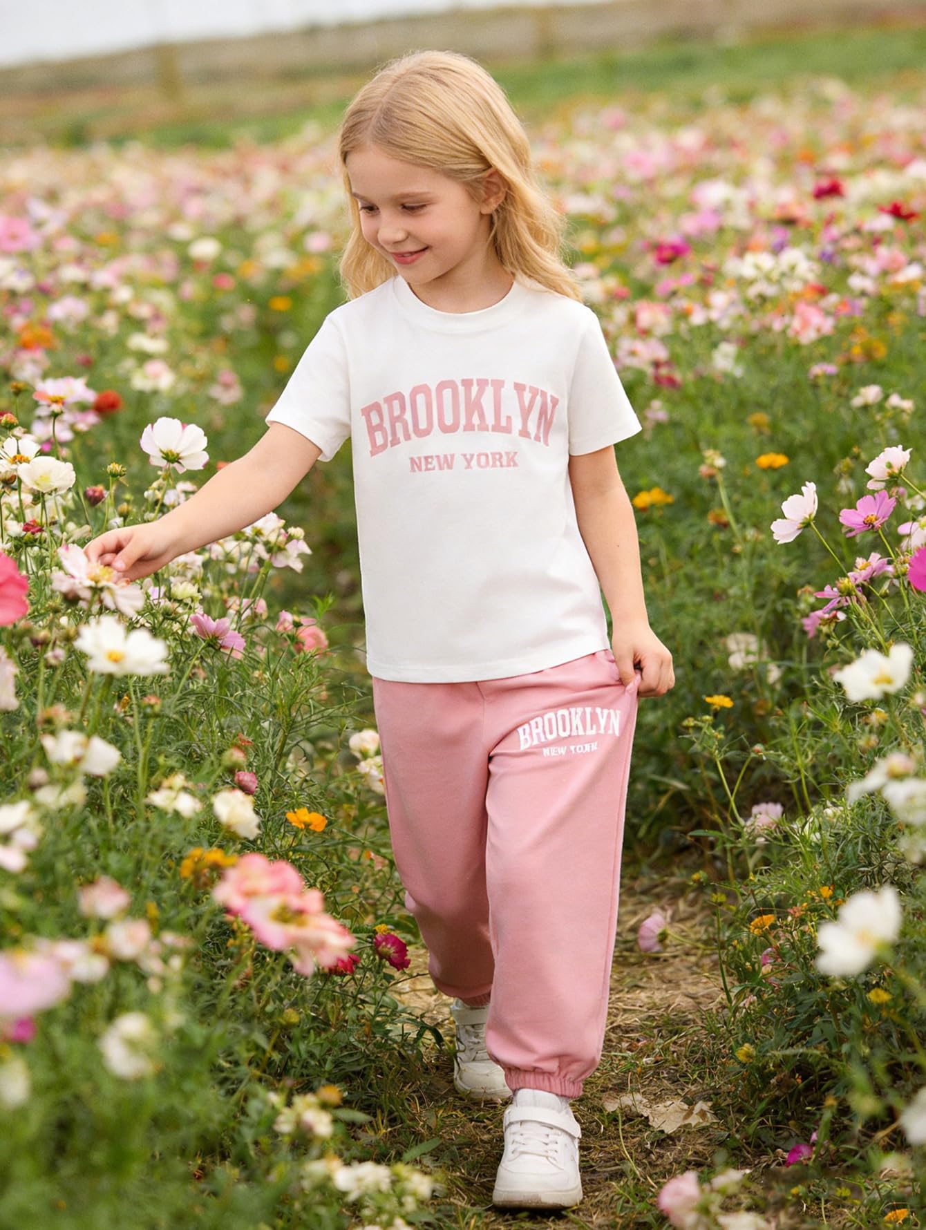 Conjunto de 4 piezas para niñas, camiseta estampada de manga corta y pantalones 4-12 años