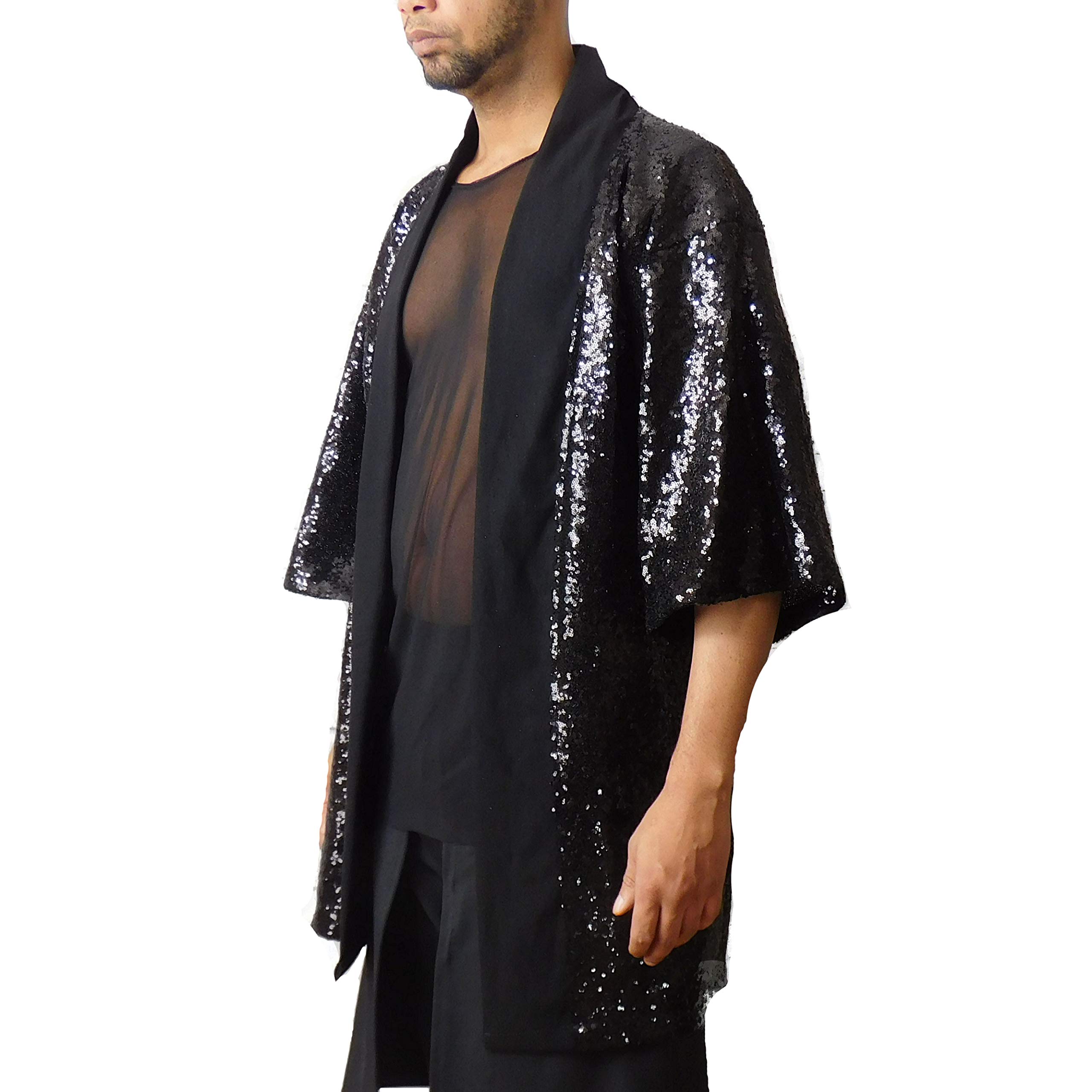 Black Sequin Kimono with Pockets