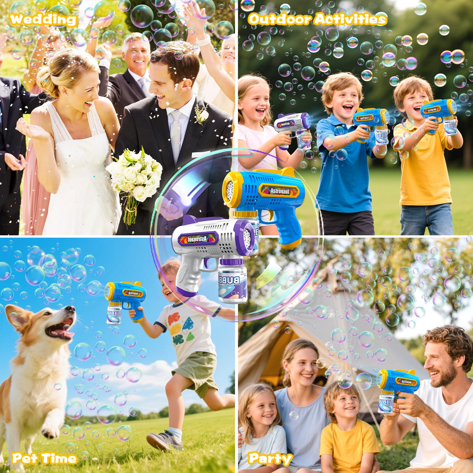 2 Pistola de Burbujas para Niños Máquina Burbujas de Jabon Niños Máquina Automática de Burbujas 10000+ Burbujas para Cumpleaños Fiestas, Aire Libre Bodas