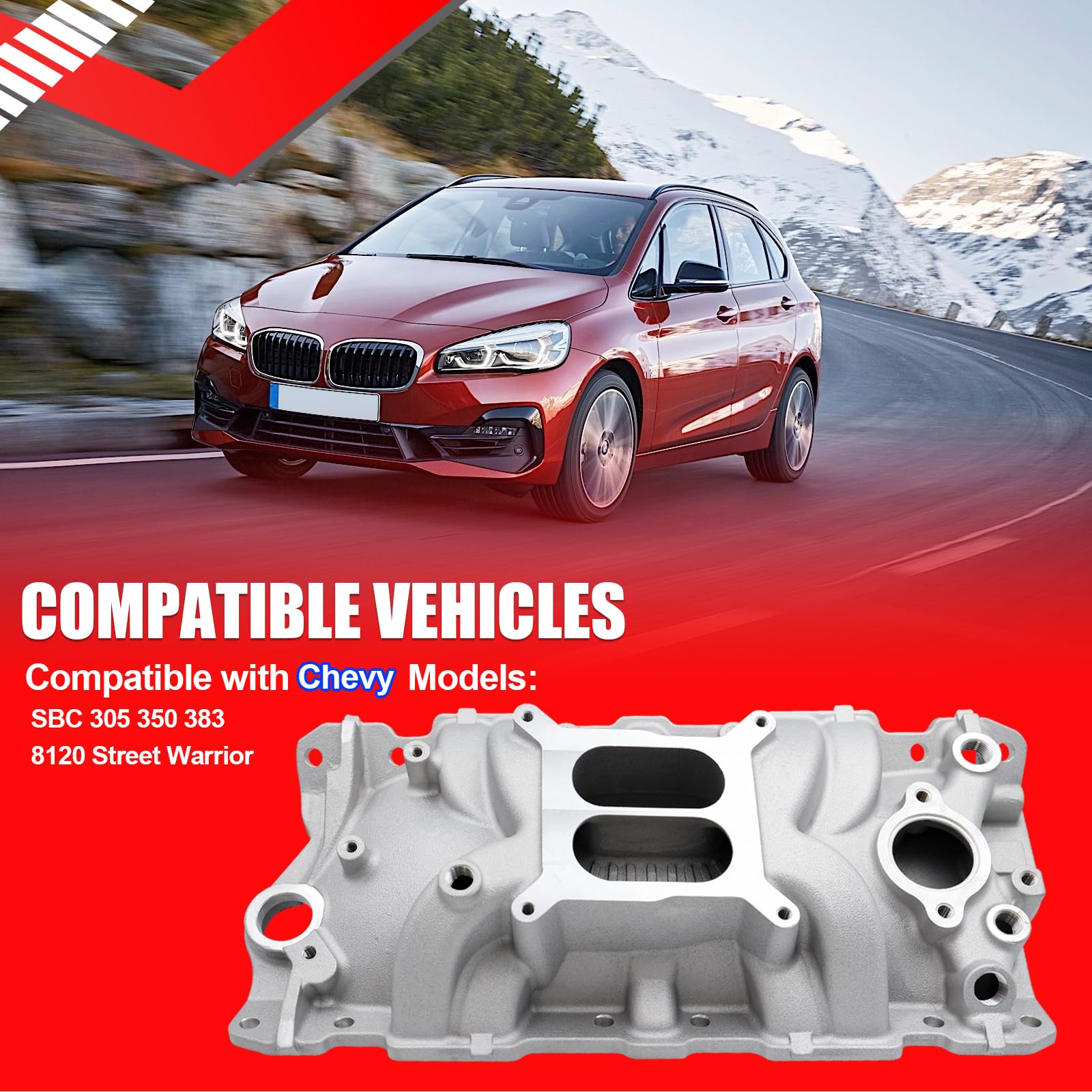 Collettore di aspirazione ad alto aumento a doppio piano in alluminio per motore SMMS per Bu-ick, Cadillac, Chevrolet, Ch-evy, GMC/SBC V8 305 327 350 400, 1957-1986