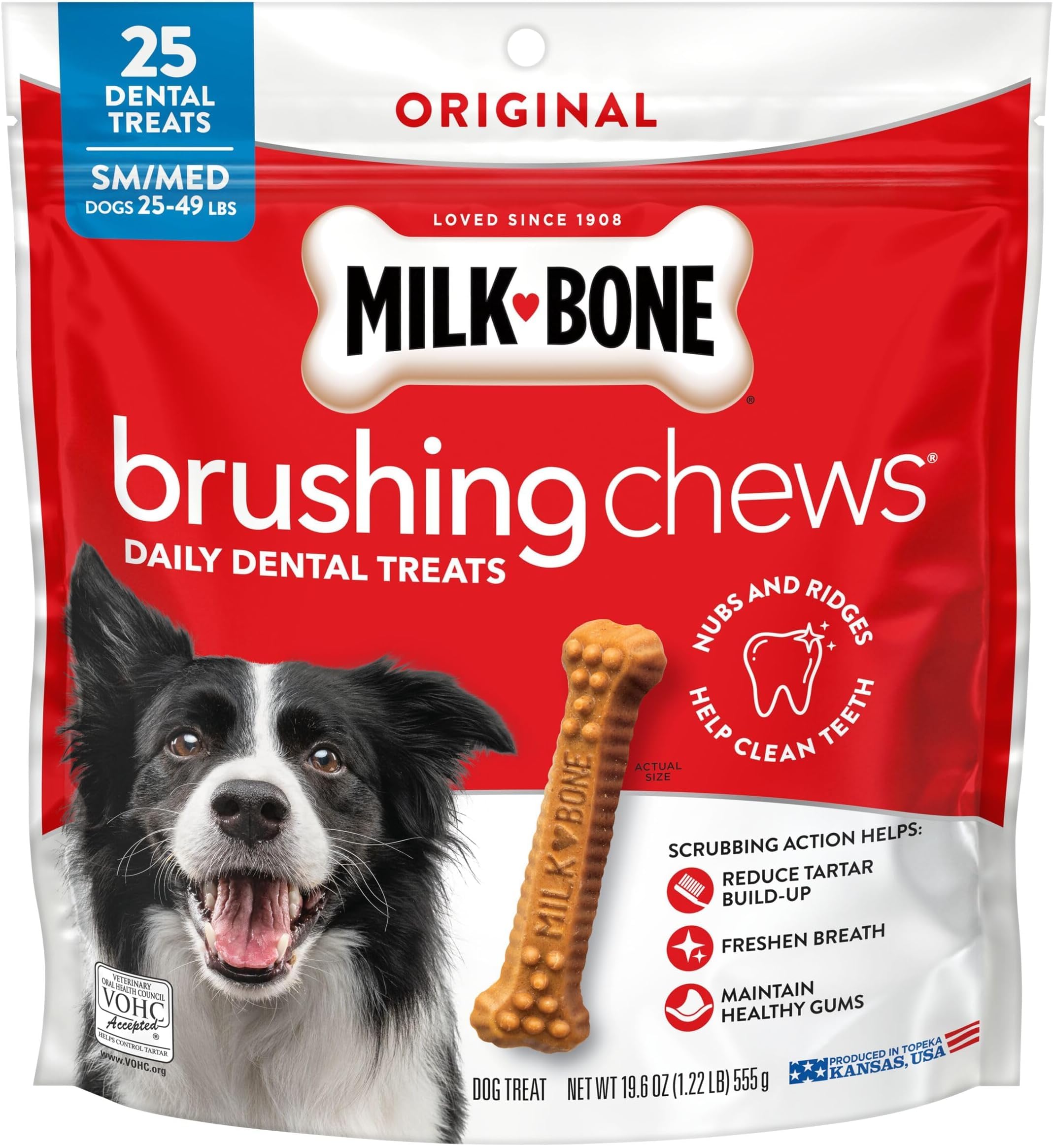 Milk-Bone Brushing Chews Original Chicken Flavor Daily Dental Dog Treats, Small/Medium, 19.6 Oz. Bag (Pack of 5)