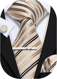 Men Plaid/Striped Ties Set Silk Business Wedding Formal Fashion Necktie and Pocket Square Cufflinks Set