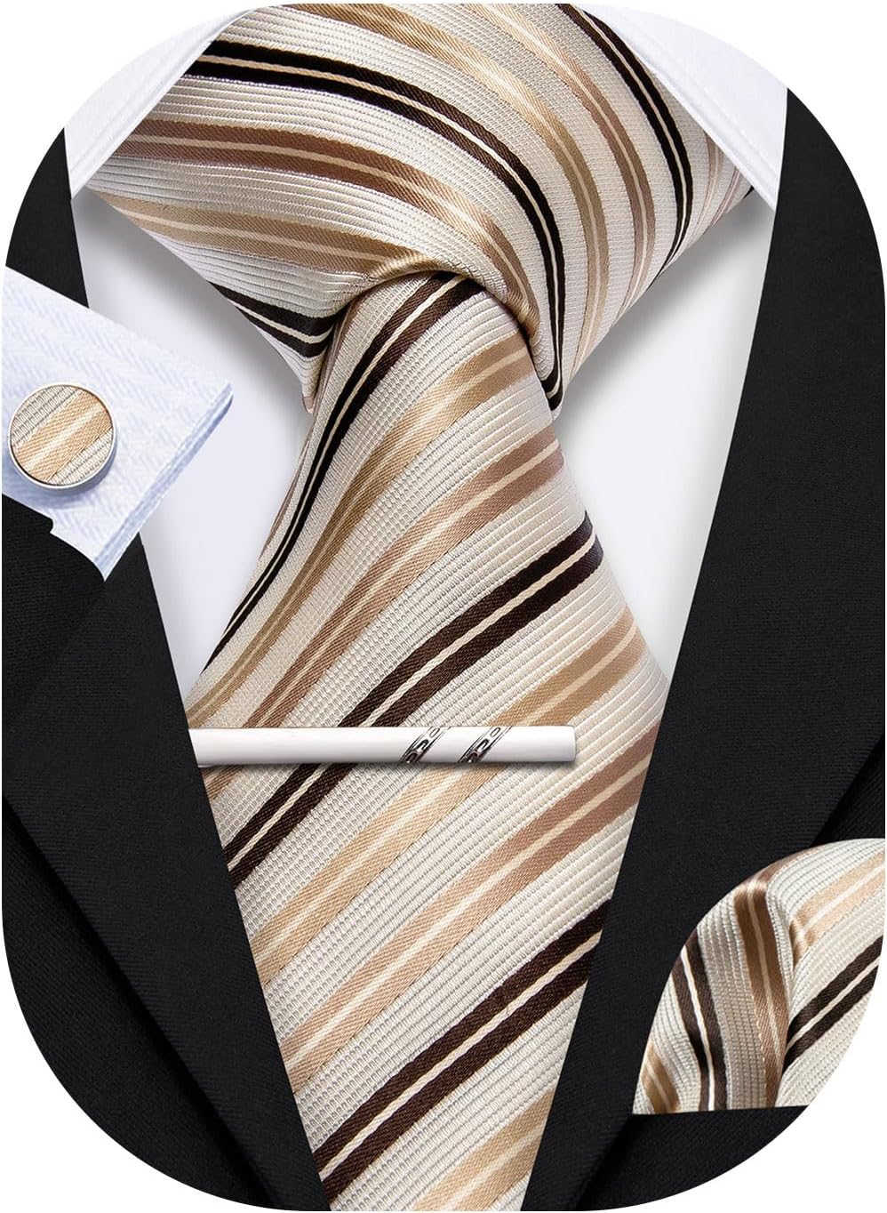 Men Plaid/Striped Ties Set Silk Business Wedding Formal Fashion Necktie and Pocket Square Cufflinks Set