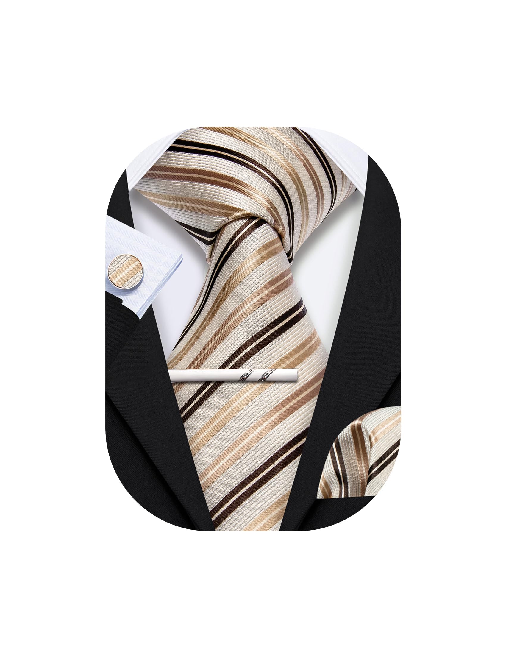 YOHOWA Men Plaid/Striped Ties Set Silk Business Wedding Formal Fashion Necktie and Pocket Square Cufflinks Set