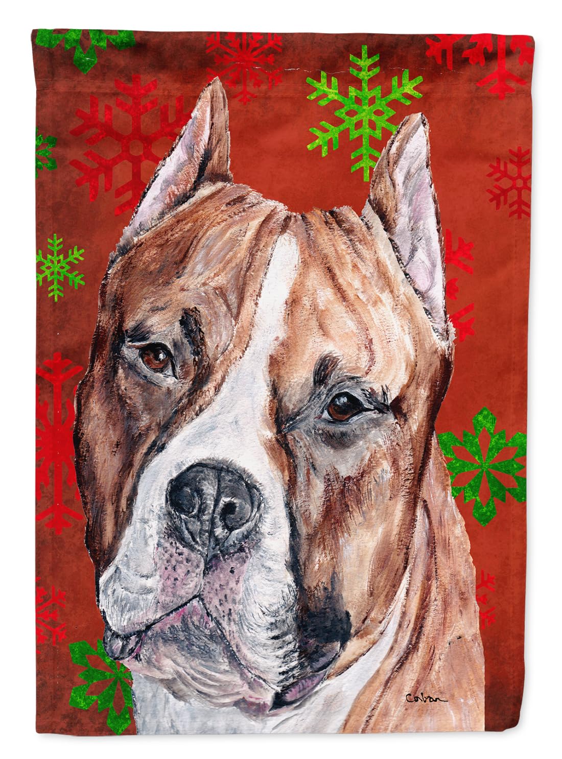 Drapeau Bull Terrier rouge de vacances pour décorer votre jardin en hiver