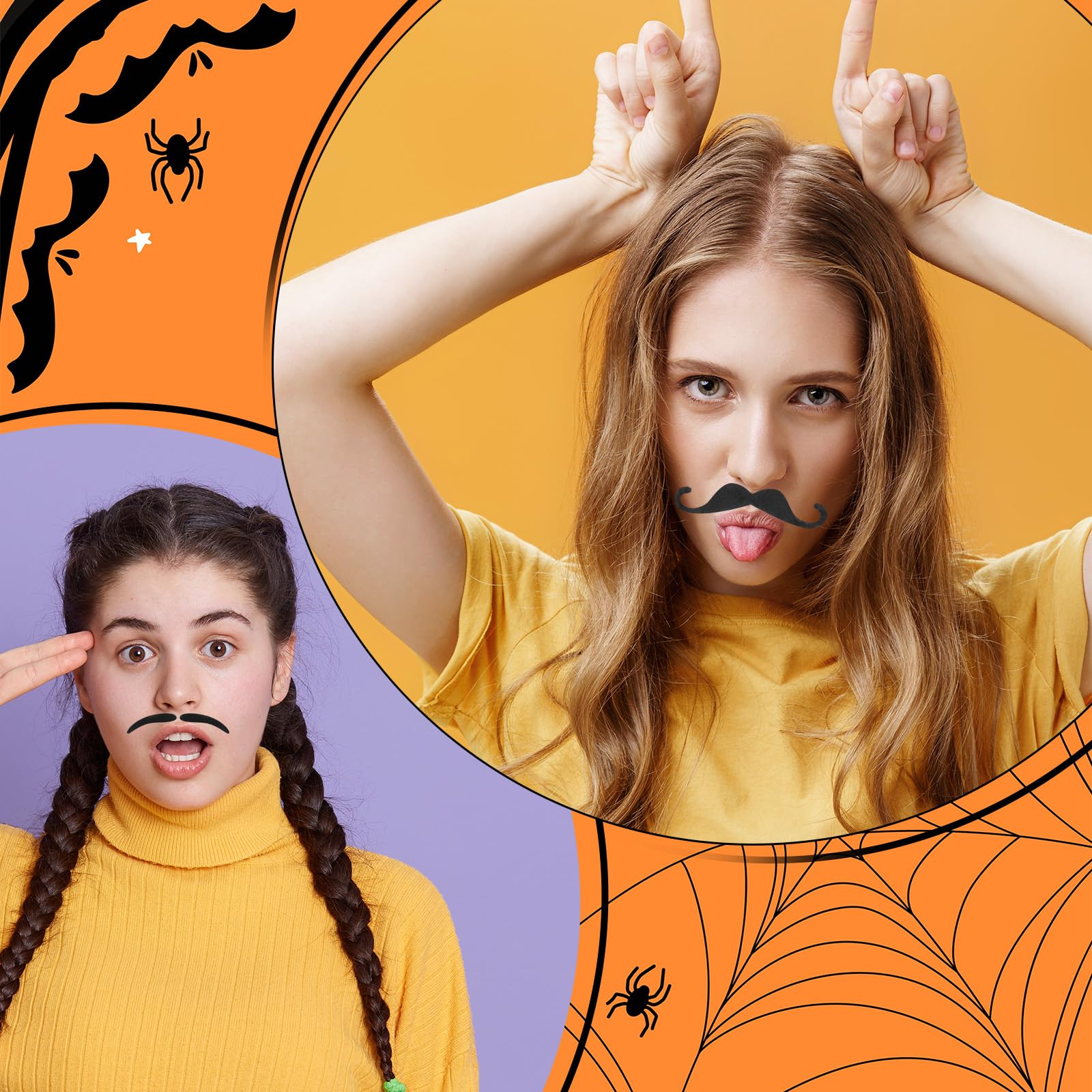 Ouligay 68 sztuk samoprzylepnych wąsów, samoprzylepnych wąsów, do przyklejenia, na imprezę, karnawał, Halloween, Boże Narodzenie, urodziny i imprezę