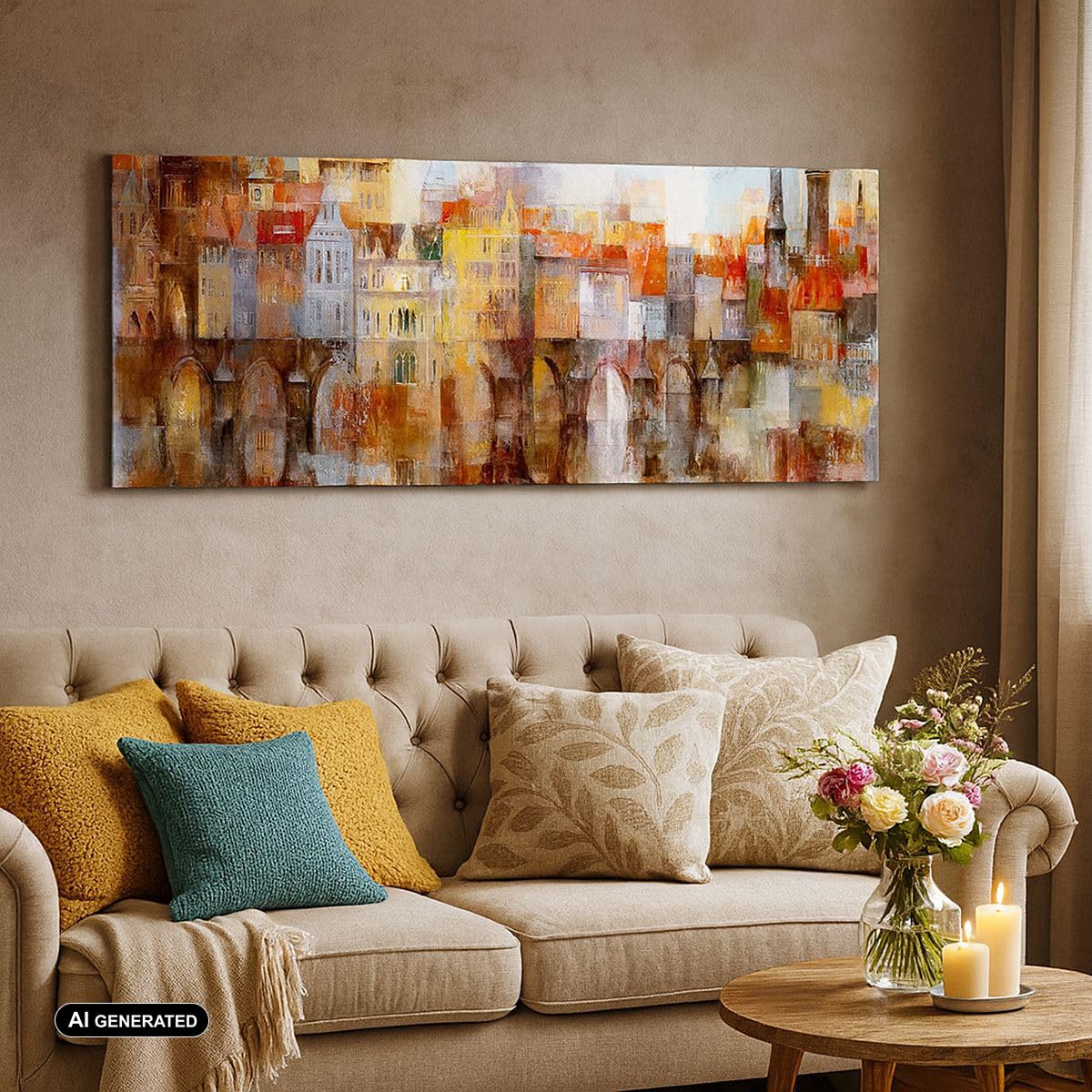 Stampe da Parete 160x50 cm Quadro su Tela Astratto Architettura - 3476 | Città Caseggiato popolare Casa Quadro Decorativo XXL 1 pezzo Soggiorno Arte da Parete Decorazione da Parete ARTTOR