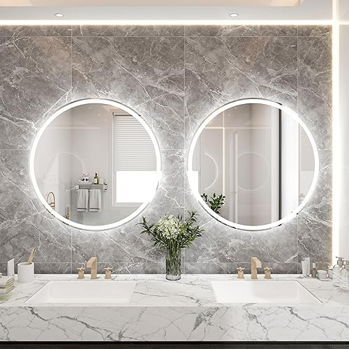 Miniatura 2 de Espejo redondo de tocador con luces de 24 pulgadas para baño, espejos circulares iluminados con película inastillable para decoración de pared,
