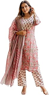 MIRCHI FASHION Pure Cotton Kurta Set for Women with Dupatta and Pant | 3 Piece Printed Kurti Set for Woman | Ethnic Wear f Price In India