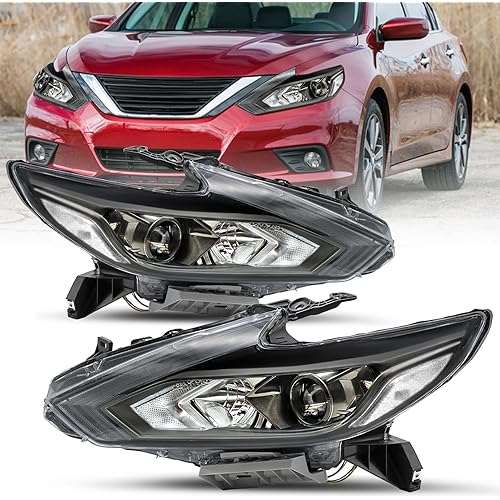 SOCKIR [Halogen Model Headlight Assembly Compatible with 2016-2018 Nissan Altima w/o LED DRL Black Housing with Clear Reflector Headlamp Pair Driver and Passenger Side