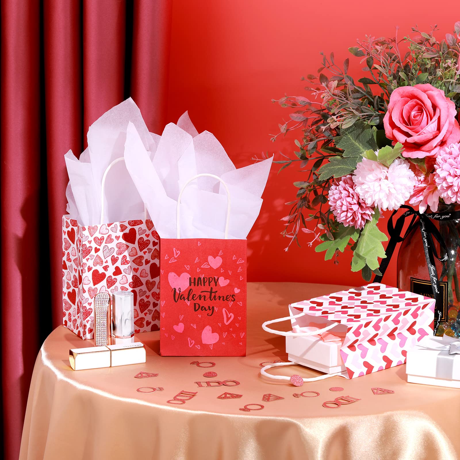 Spakon 8 Pcs Valentines Day Gift Bags Valentines Paper Gift Bags with Handles Bag for Cards, Galentines, Teacher Present, Classroom Party, Wedding Birthday Party Favor (5.5 x 4 x 2.75 Inch)