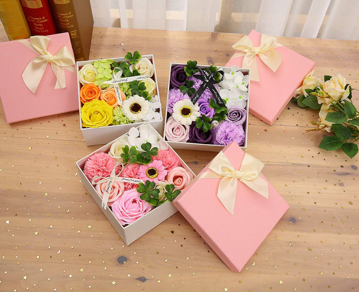 Amazon｜Good?Boom ソープフラワー スクエアギフトボックス 薔薇 造花 