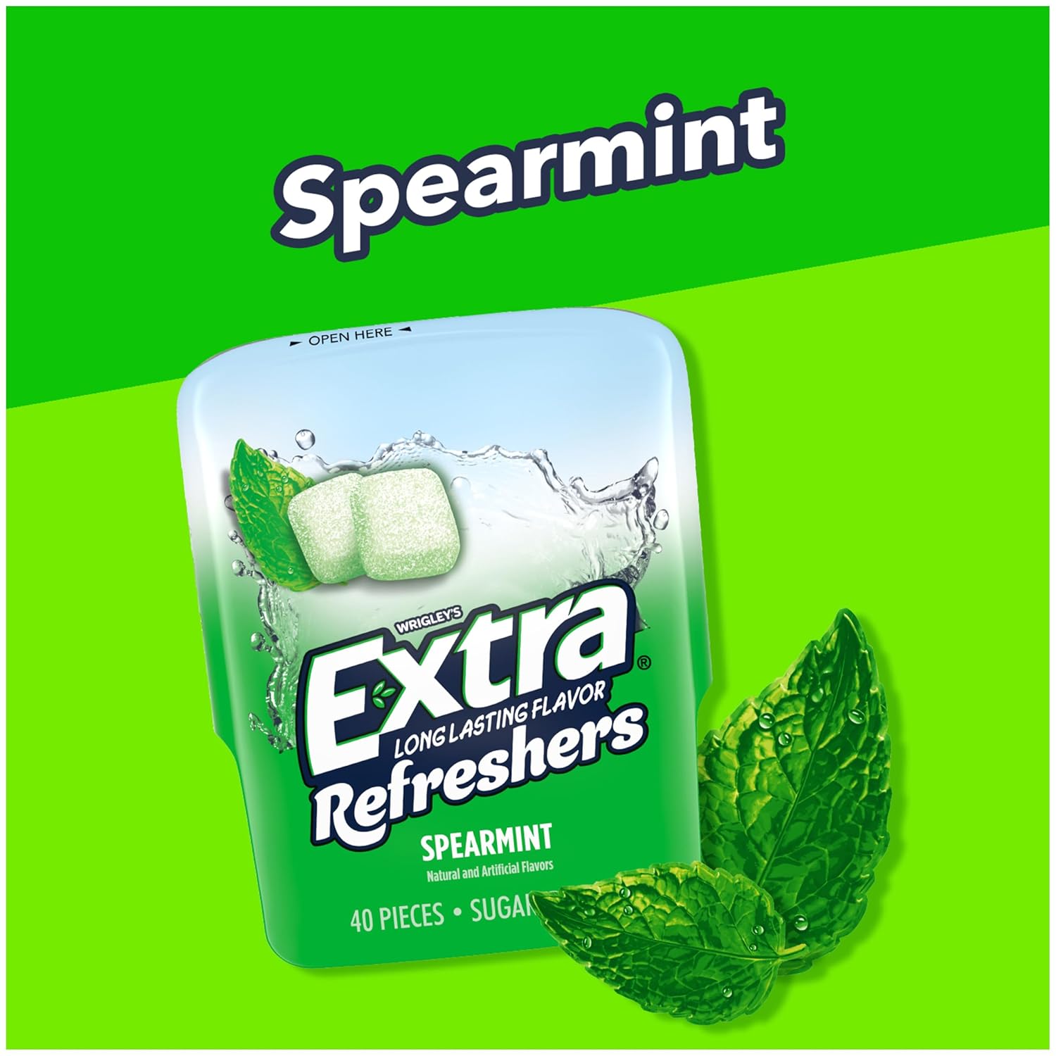 EXTRA Gum Refreshers Spearmint Bulk Chewing Gum - Sugar-Free, 40 Piece Resealable Bottle Pack of 4