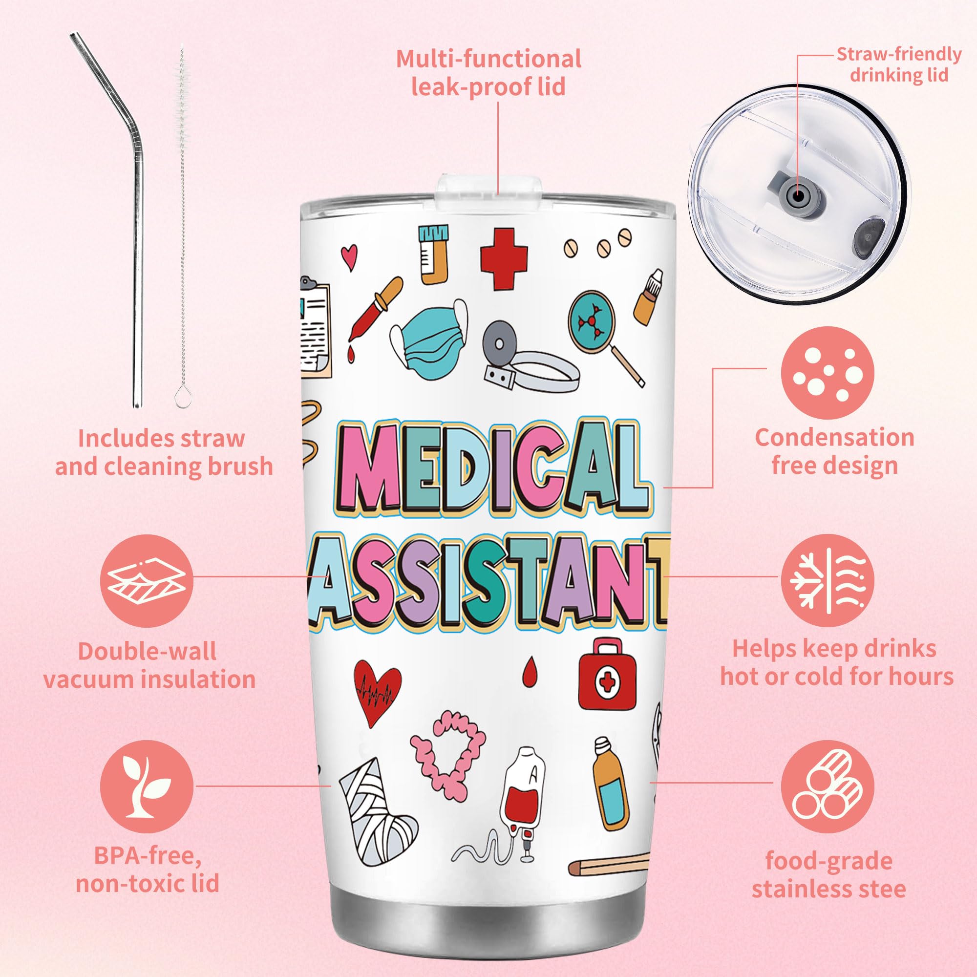 CRASHOT Medical Assistant Gifts for Women, Complete MA Gift Set with 20 oz Travel Tumbler, Makeup Bag, Socks and Professional Keychain, Healthcare Appreciation Surprise