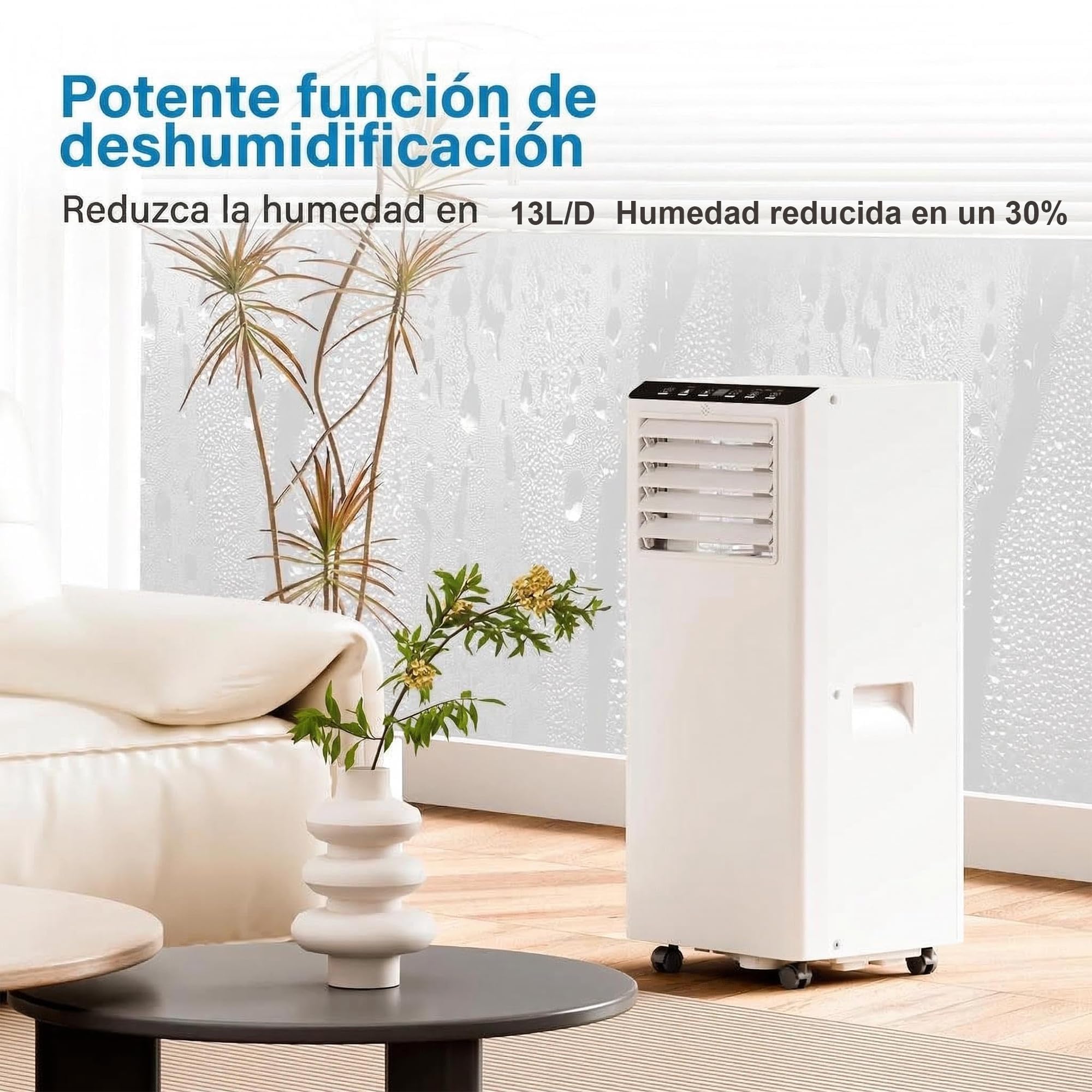 Aire acondicionado portátil 7000 BTU 2,0 kW(con mando a distancia), bajo consumo energético, pantalla LED, 4 modos, 2 velocidades de ventilador, 20 m², temporizador de 24 horas