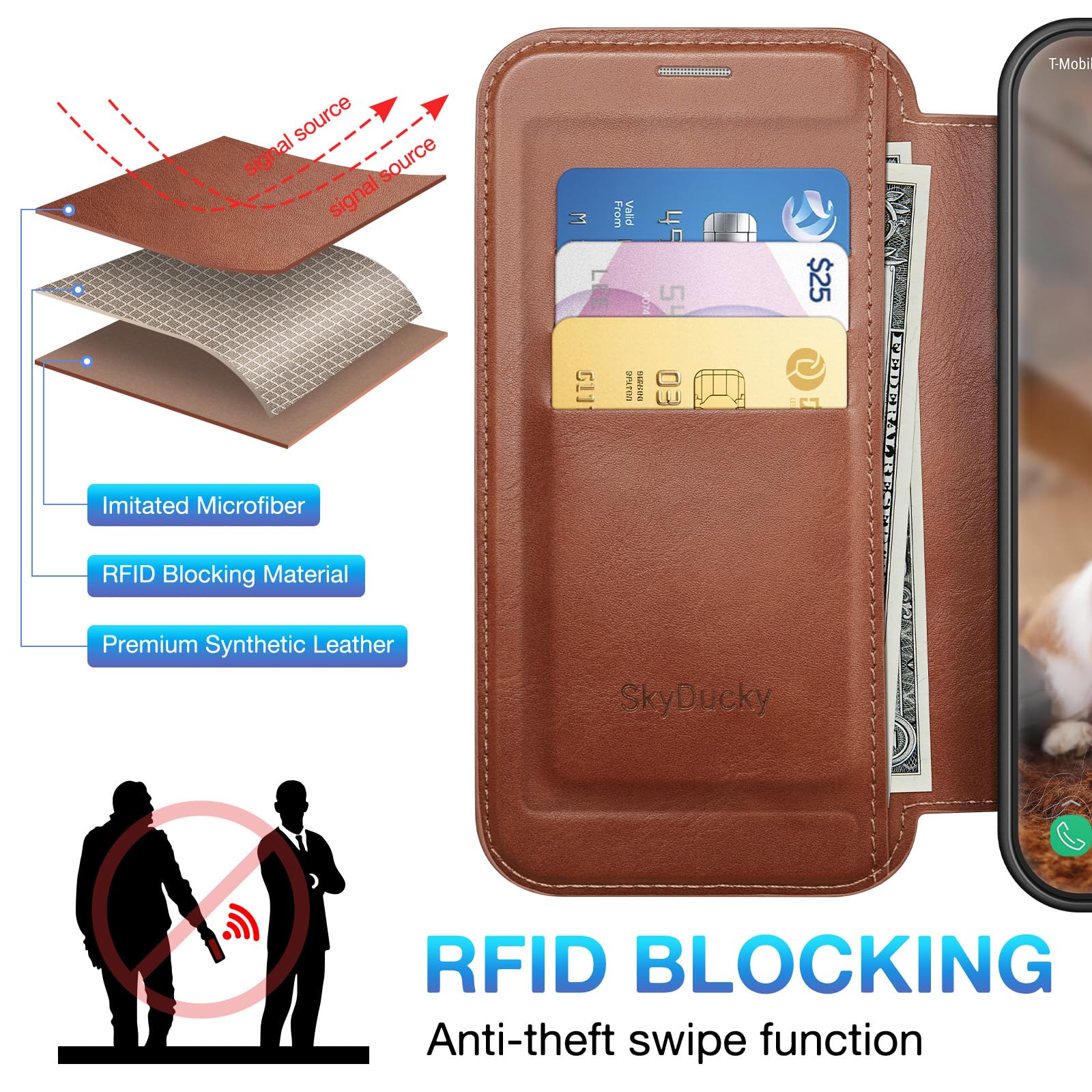 Custodia a portafoglio per Samsung Galaxy S26 Ultra [cavalletto invisibile integrato] [ricarica wireless] [3 slot per schede e blocco RFID] [pelle PU] custodia protettiva per donne uomini per